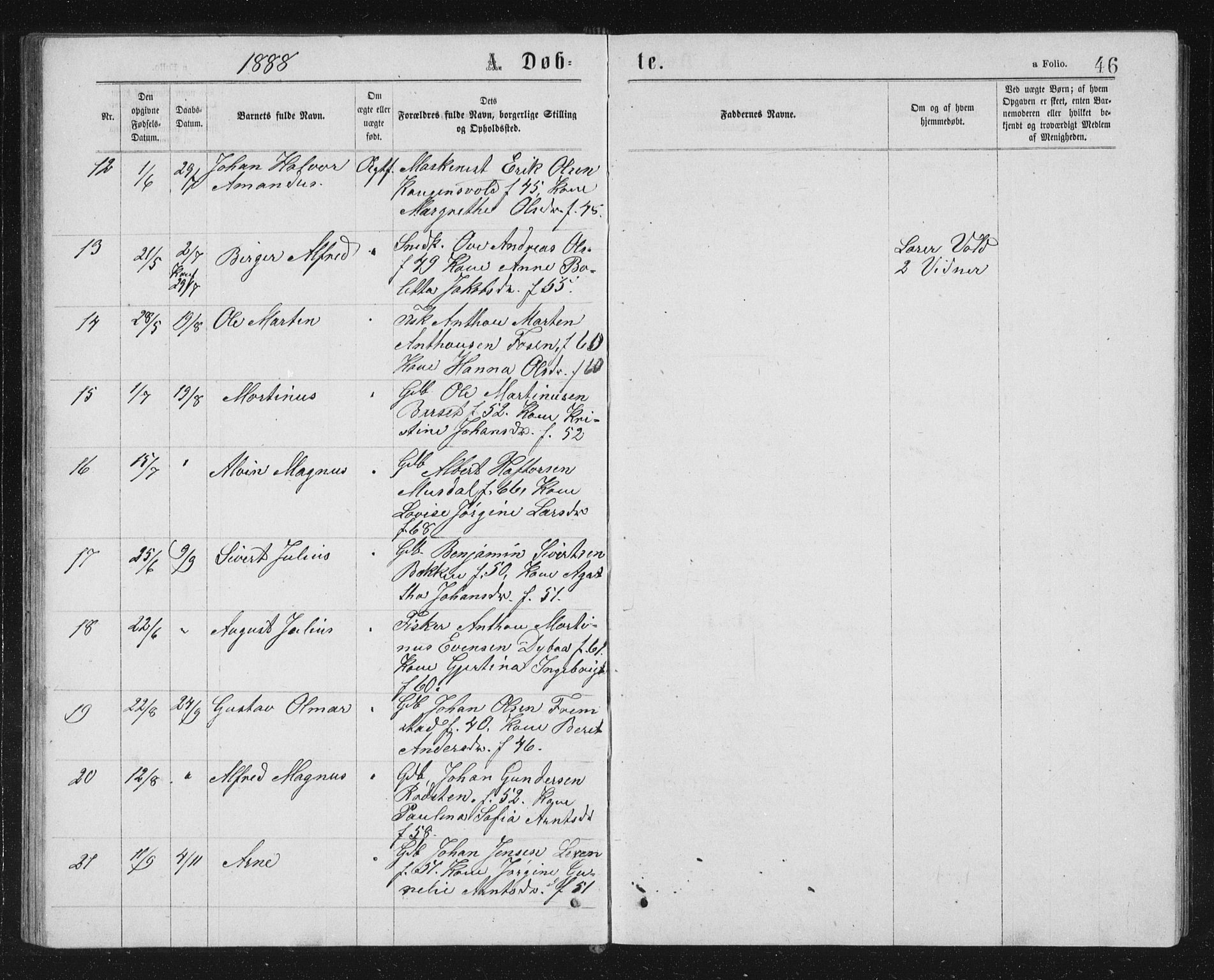 Ministerialprotokoller, klokkerbøker og fødselsregistre - Sør-Trøndelag, SAT/A-1456/662/L0756: Parish register (copy) no. 662C01, 1869-1891, p. 46