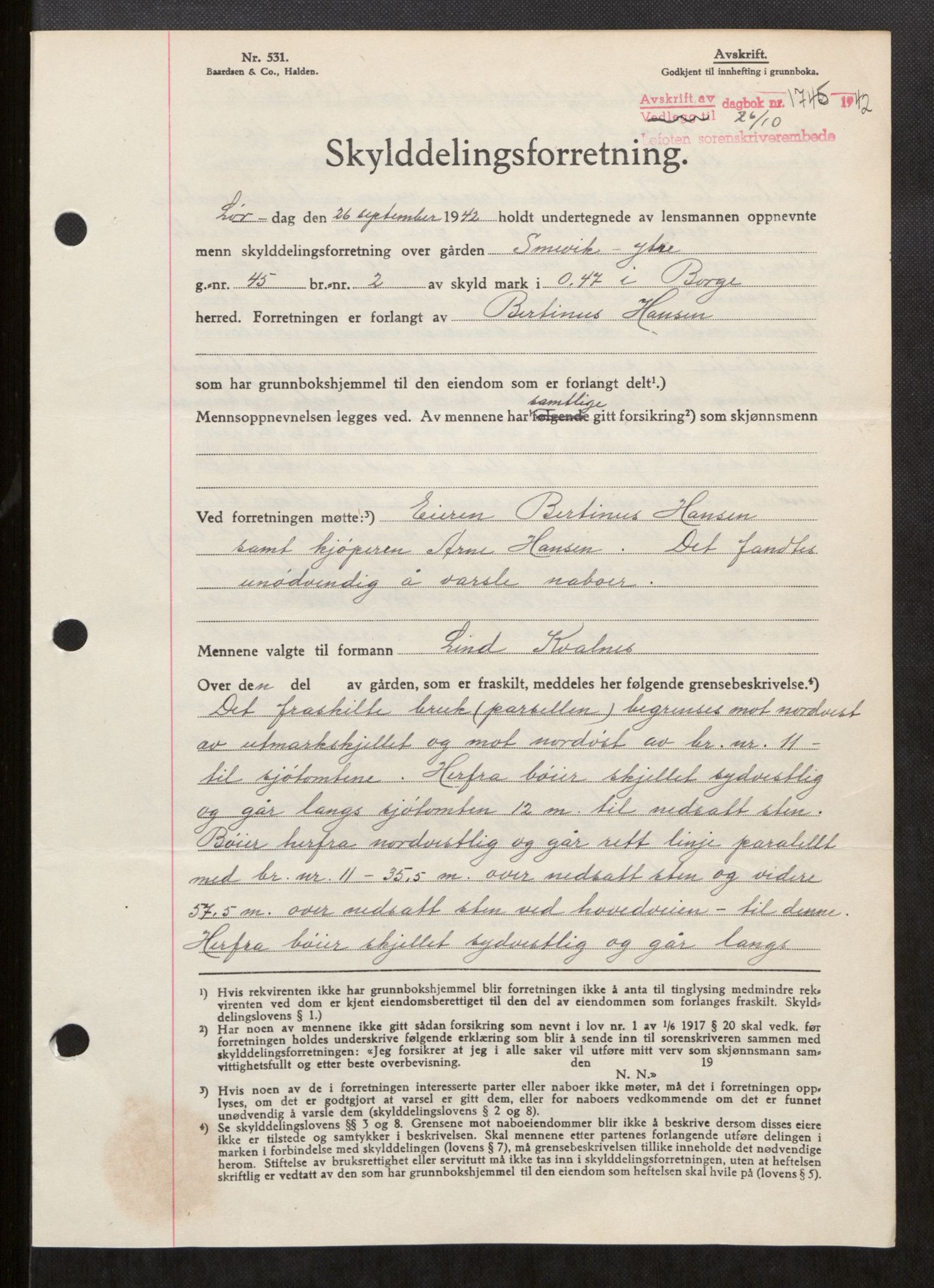 Lofoten sorenskriveri, SAT/A-0017/1/2/2C/L0010a: Mortgage book no. 10a, 1942-1943, Diary no: : 1745/1942