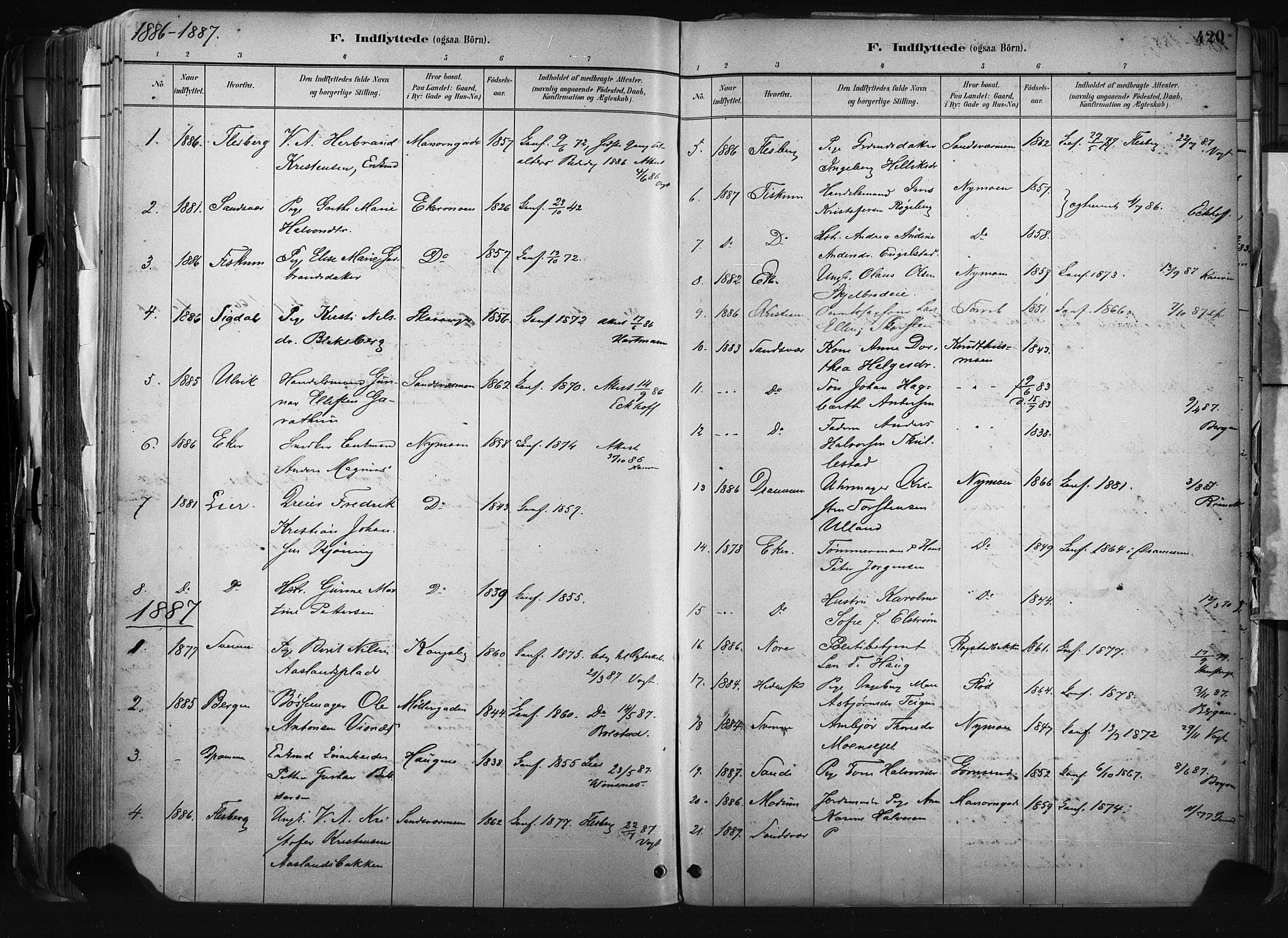 Kongsberg kirkebøker, AV/SAKO-A-22/F/Fb/L0002: Parish register (official) no. II 2, 1886-1896, p. 420