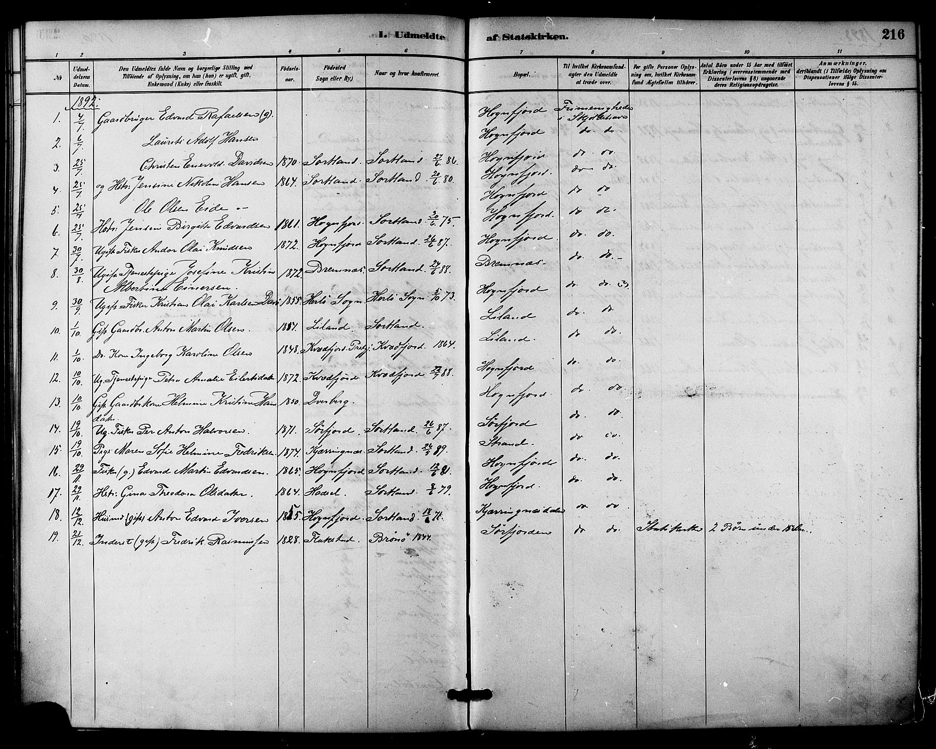 Ministerialprotokoller, klokkerbøker og fødselsregistre - Nordland, AV/SAT-A-1459/895/L1371: Parish register (official) no. 895A06, 1885-1894, p. 216