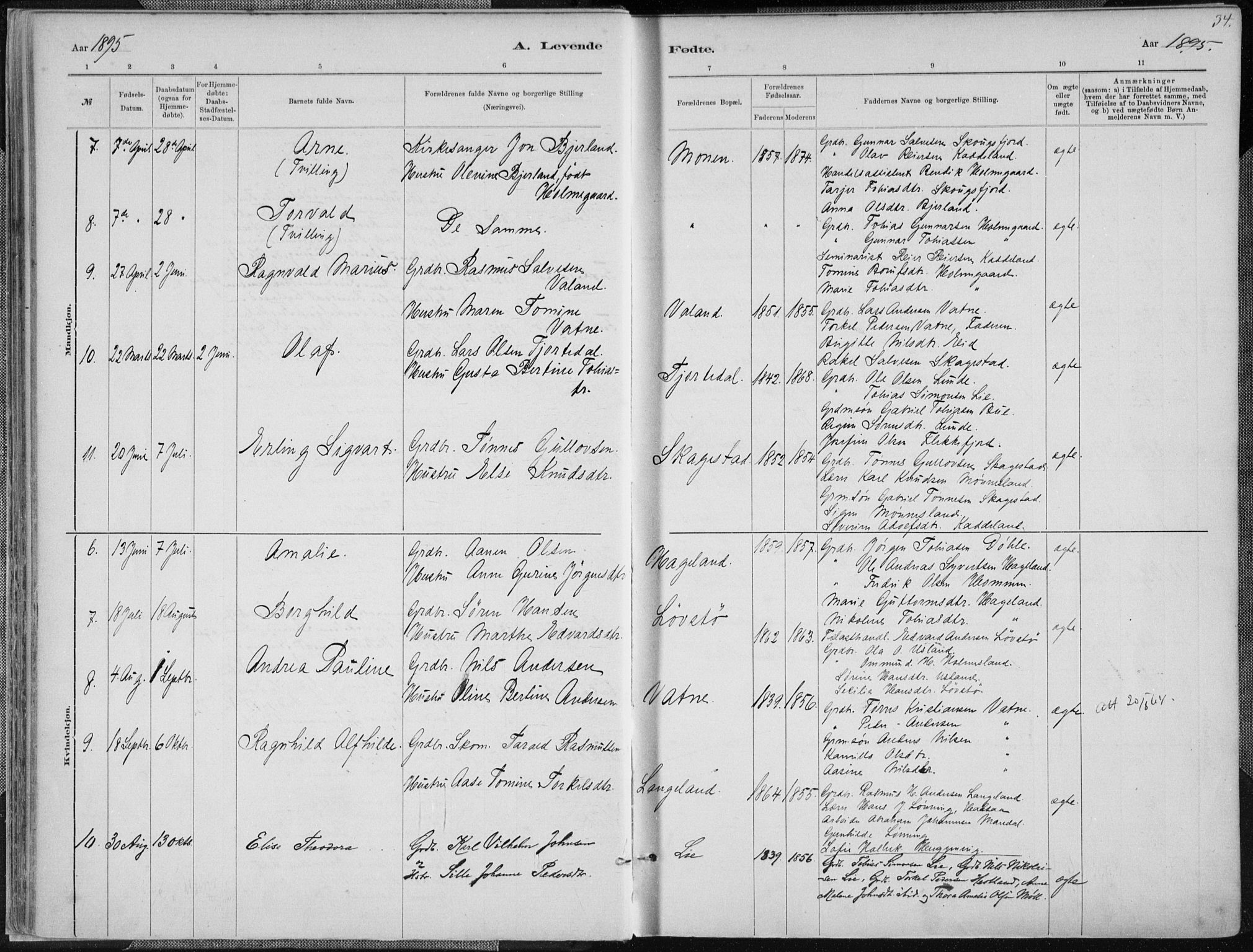 Holum sokneprestkontor, AV/SAK-1111-0022/F/Fa/Faa/L0007: Parish register (official) no. A 7, 1884-1907, p. 34
