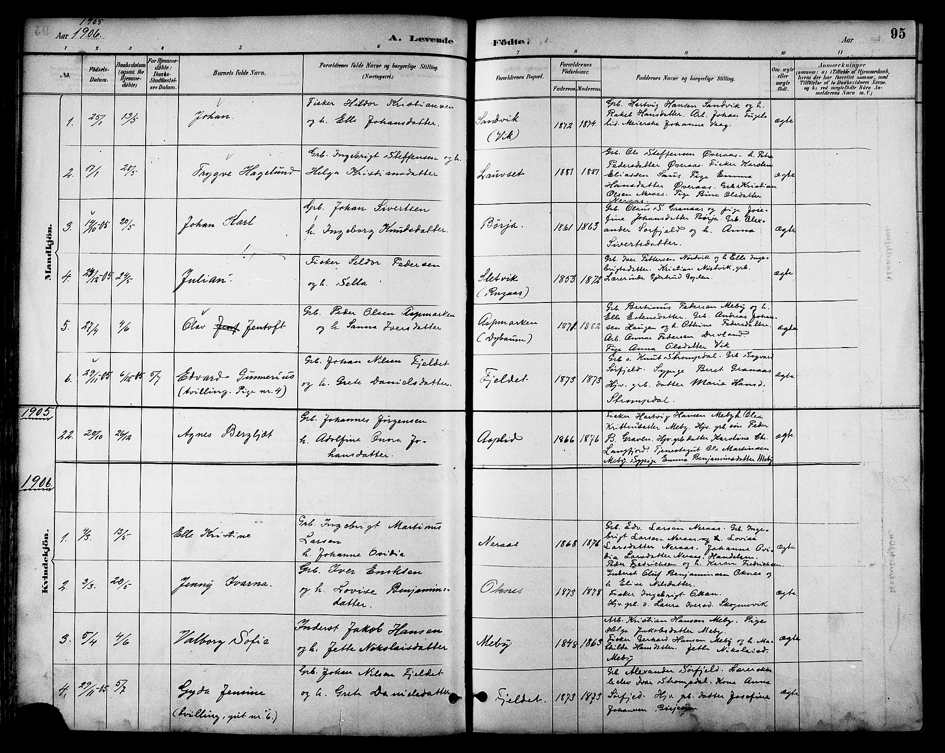 Ministerialprotokoller, klokkerbøker og fødselsregistre - Nordland, SAT/A-1459/814/L0230: Parish register (copy) no. 814C03, 1884-1911, p. 95
