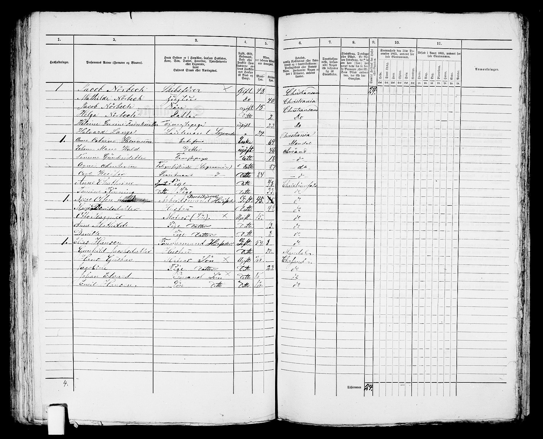 RA, 1865 census for Kristiansand, 1865, p. 273