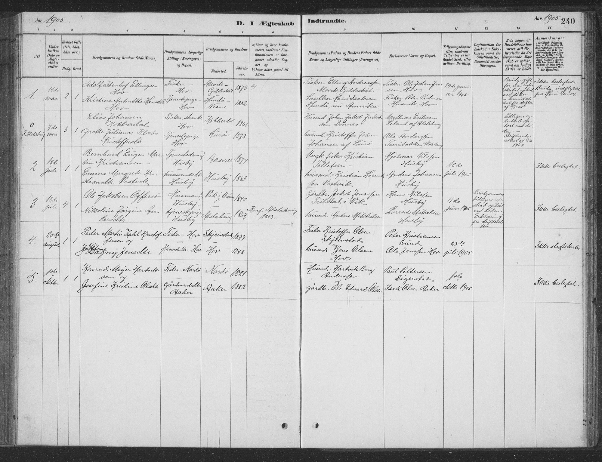 Ministerialprotokoller, klokkerbøker og fødselsregistre - Nordland, AV/SAT-A-1459/835/L0532: Parish register (copy) no. 835C04, 1880-1905, p. 240