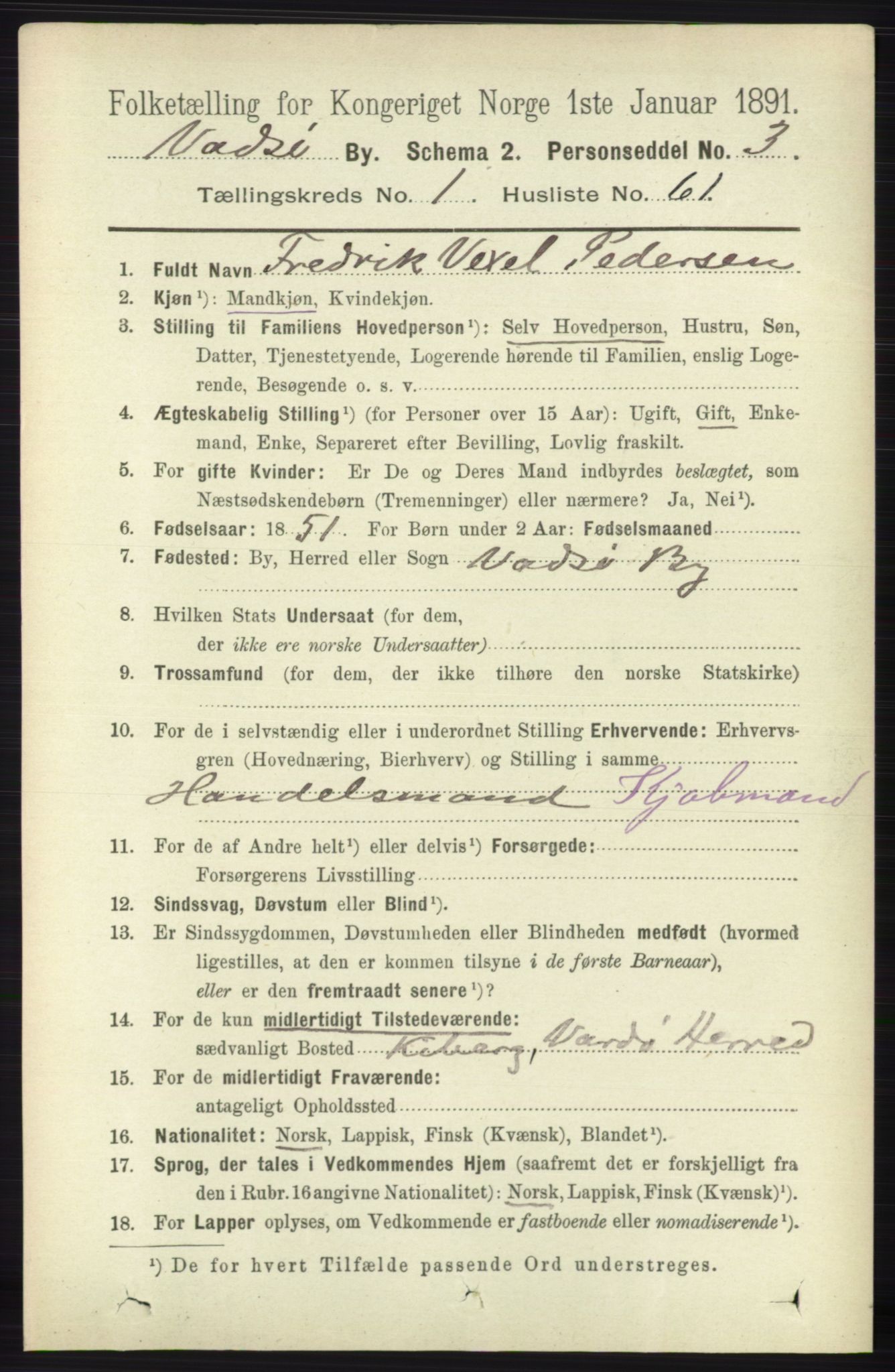 RA, 1891 census for 2003 Vadsø, 1891, p. 582