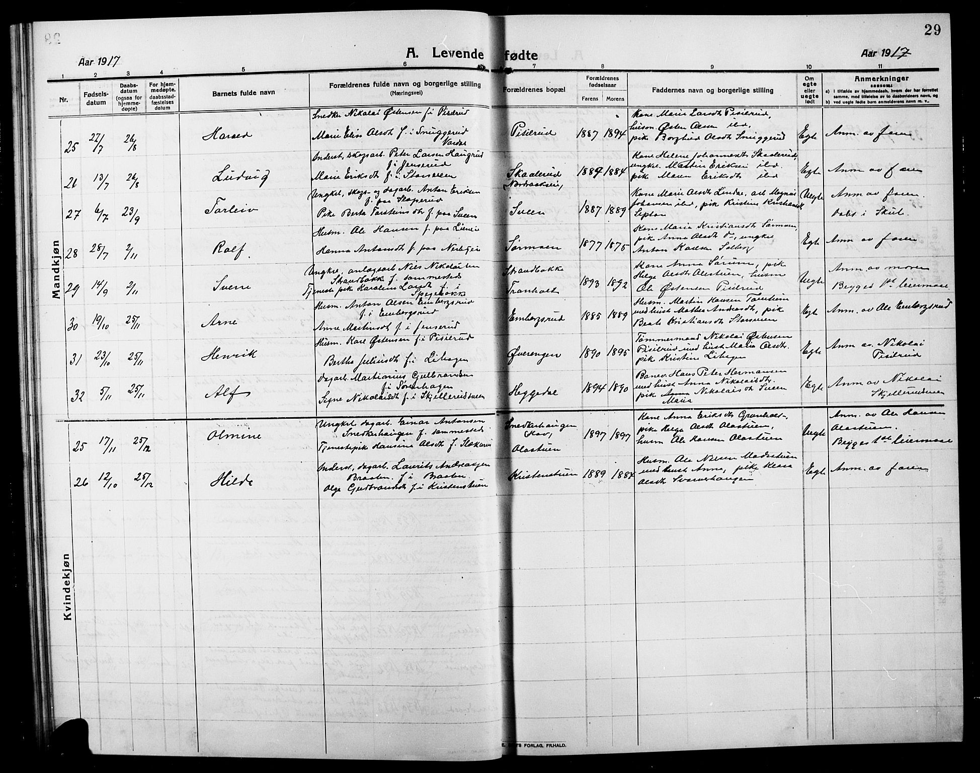 Søndre Land prestekontor, AV/SAH-PREST-122/L/L0006: Parish register (copy) no. 6, 1912-1925, p. 29