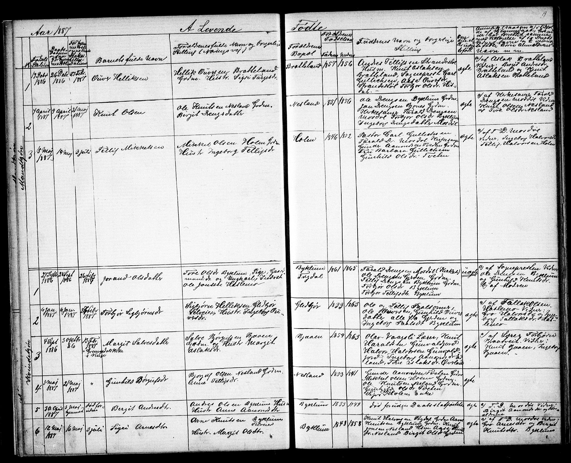 Valle sokneprestkontor, AV/SAK-1111-0044/F/Fb/Fba/L0002: Parish register (copy) no. B 2, 1882-1894, p. 9