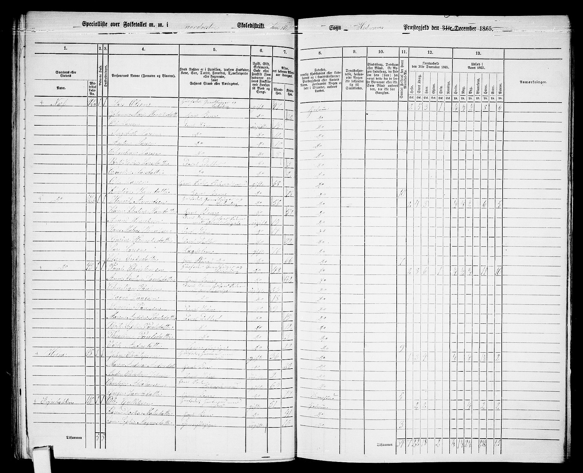 RA, 1865 census for Hedrum, 1865, p. 104