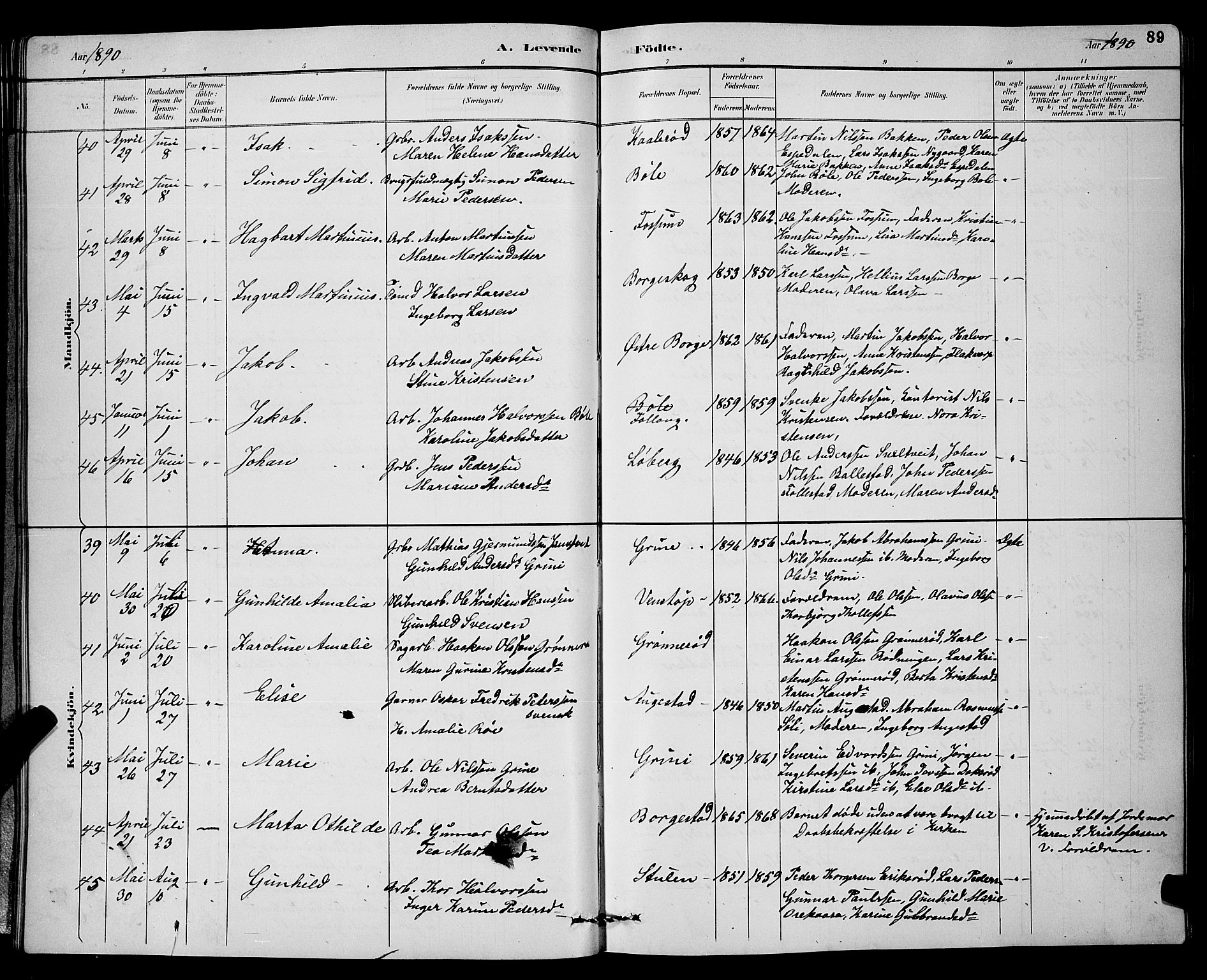 Gjerpen kirkebøker, AV/SAKO-A-265/G/Ga/L0002: Parish register (copy) no. I 2, 1883-1900, p. 89