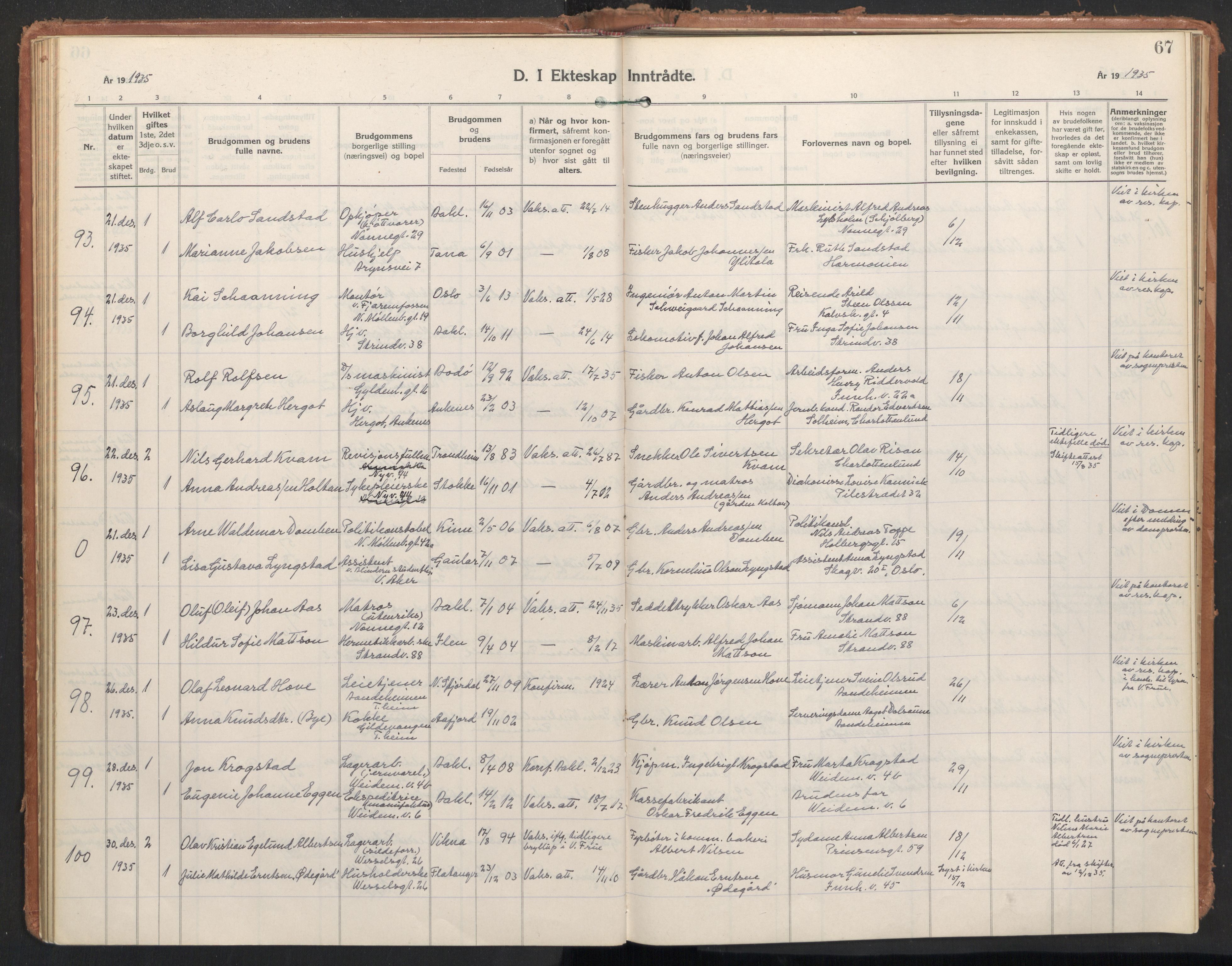 Ministerialprotokoller, klokkerbøker og fødselsregistre - Sør-Trøndelag, SAT/A-1456/604/L0209: Parish register (official) no. 604A29, 1931-1945, p. 67