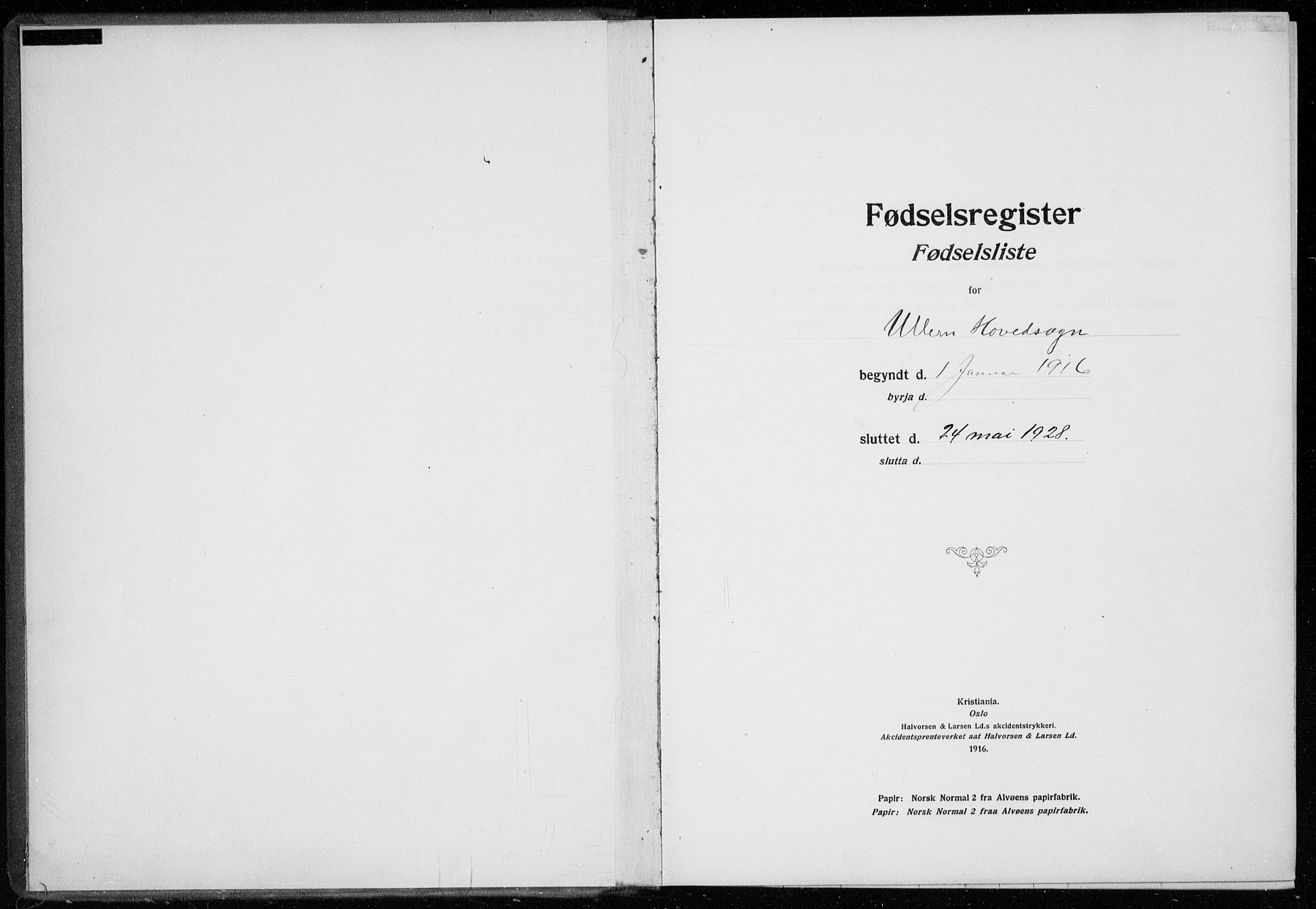 Ullern prestekontor Kirkebøker, SAO/A-10740/J/L0001: Birth register no. 1, 1916-1928