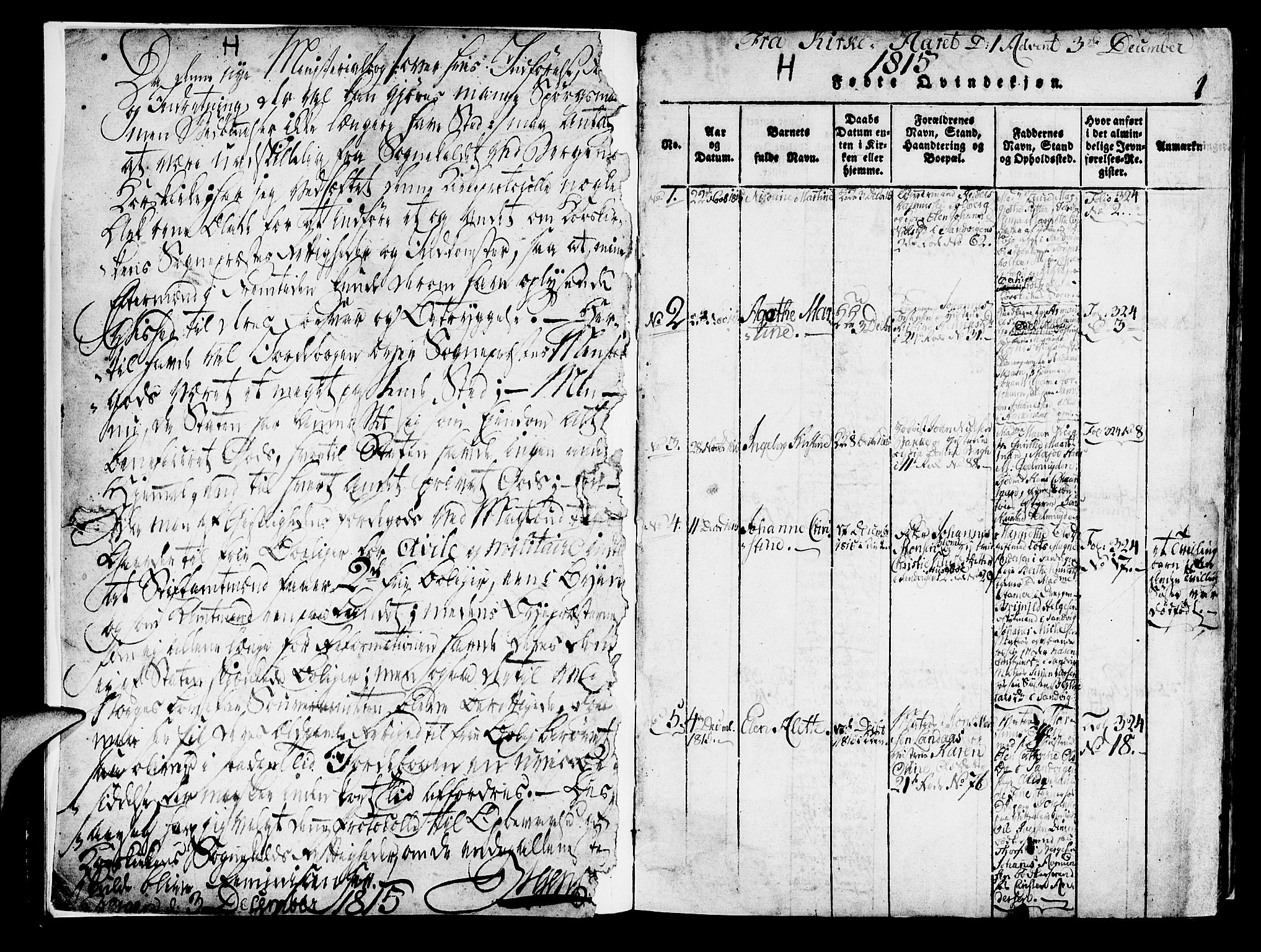 Korskirken sokneprestembete, SAB/A-76101/H/Haa/L0013: Parish register (official) no. A 13, 1815-1822, p. 1
