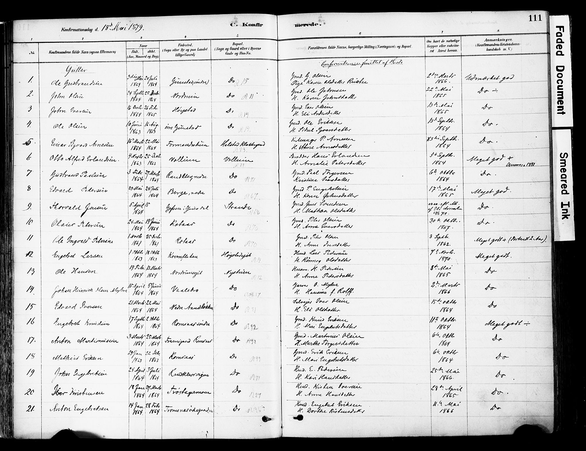 Ringebu prestekontor, SAH/PREST-082/H/Ha/Haa/L0008: Parish register (official) no. 8, 1878-1898, p. 111