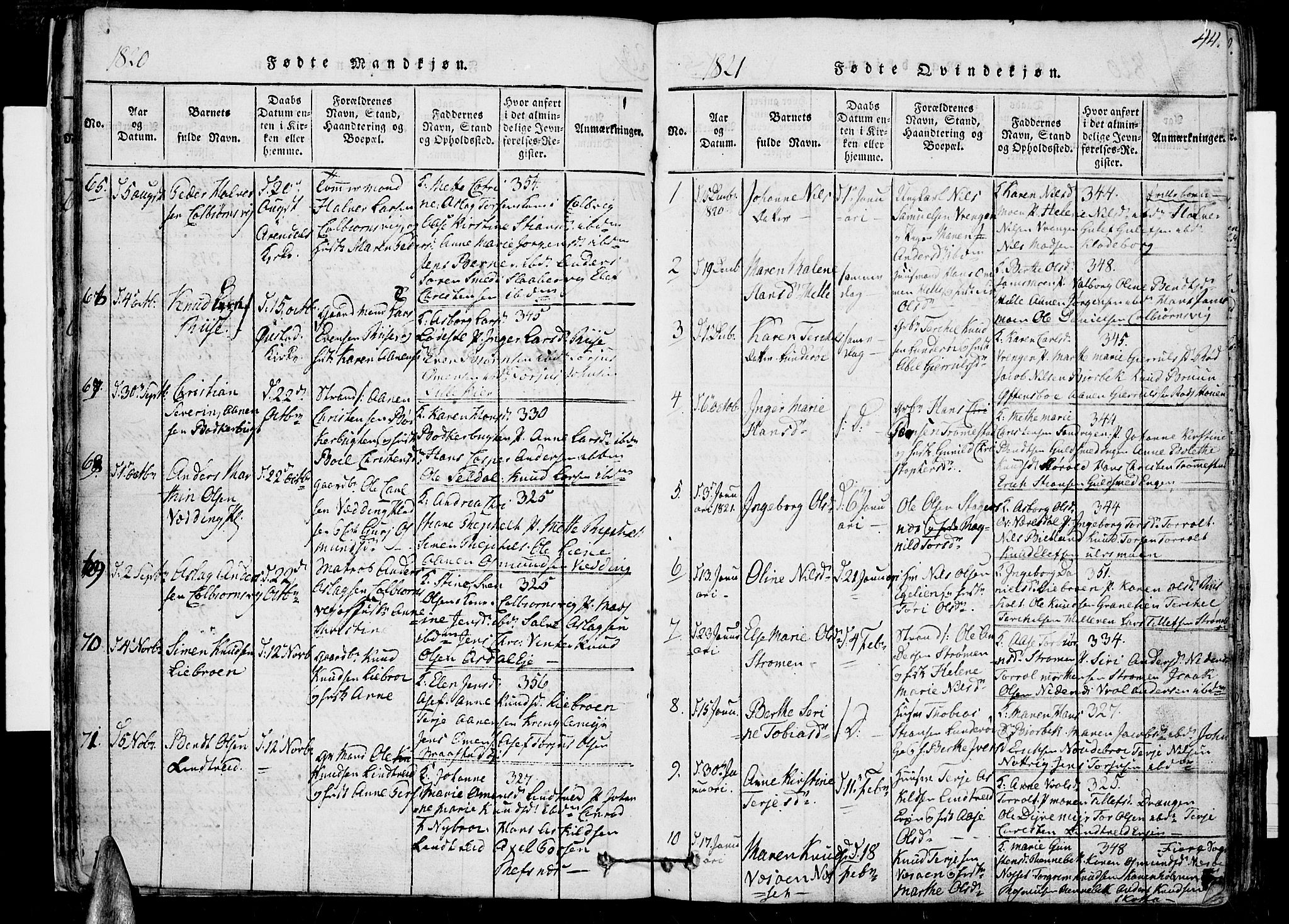 Øyestad sokneprestkontor, SAK/1111-0049/F/Fb/L0003: Parish register (copy) no. B 3, 1816-1827, p. 44