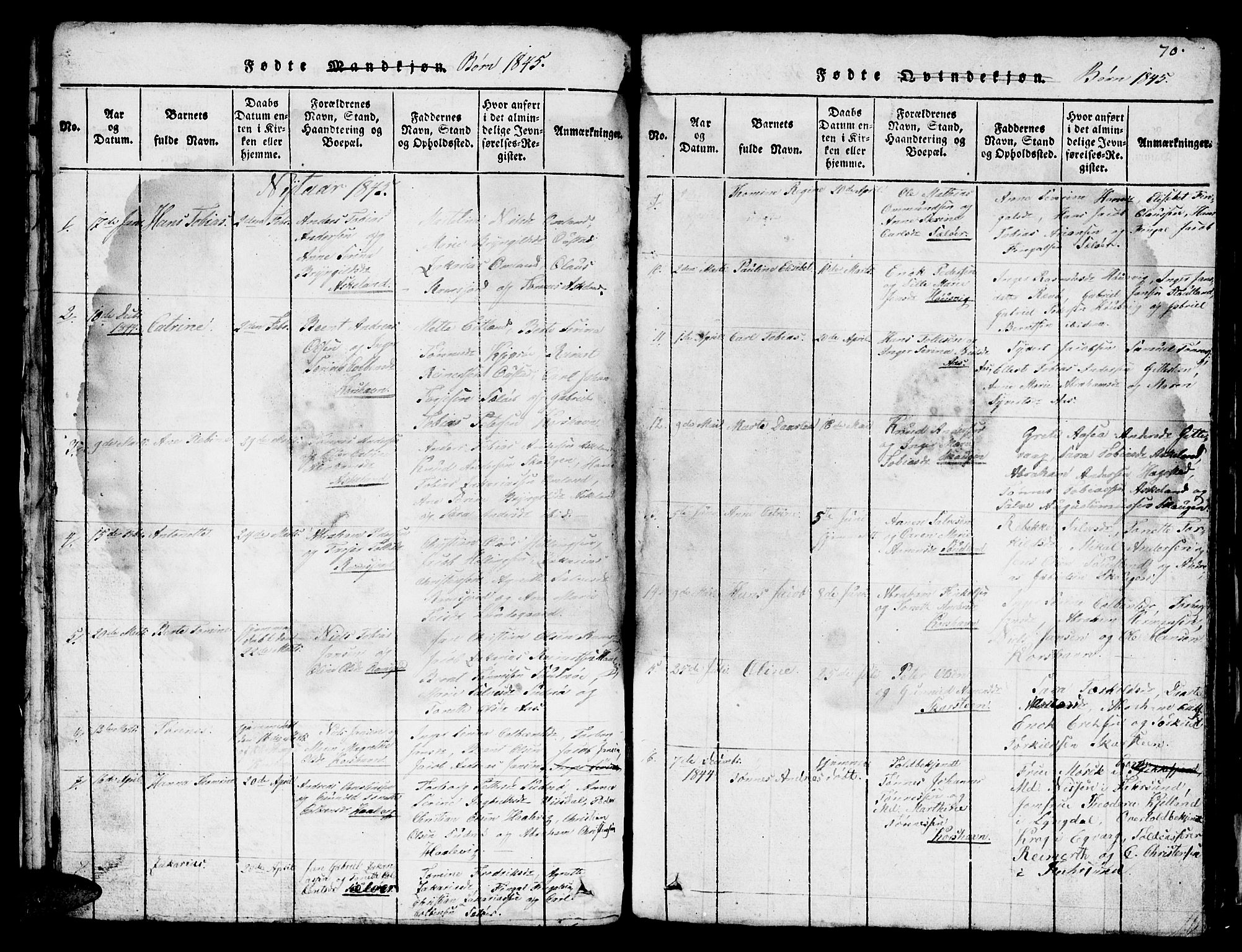 Lyngdal sokneprestkontor, SAK/1111-0029/F/Fb/Fba/L0001: Parish register (copy) no. B 1, 1816-1876, p. 70