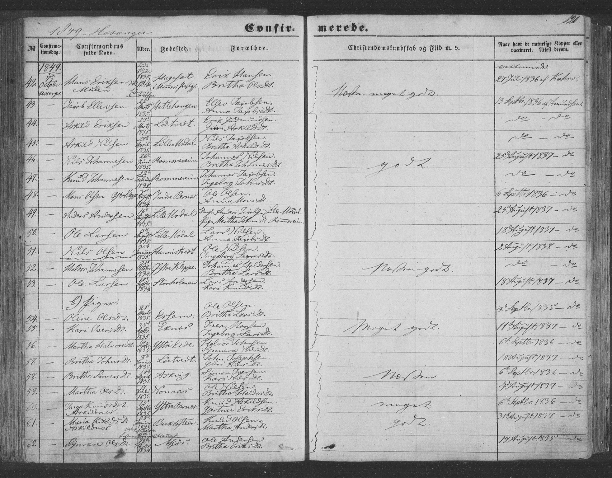 Hosanger sokneprestembete, AV/SAB-A-75801/H/Haa: Parish register (official) no. A 8, 1849-1863, p. 120