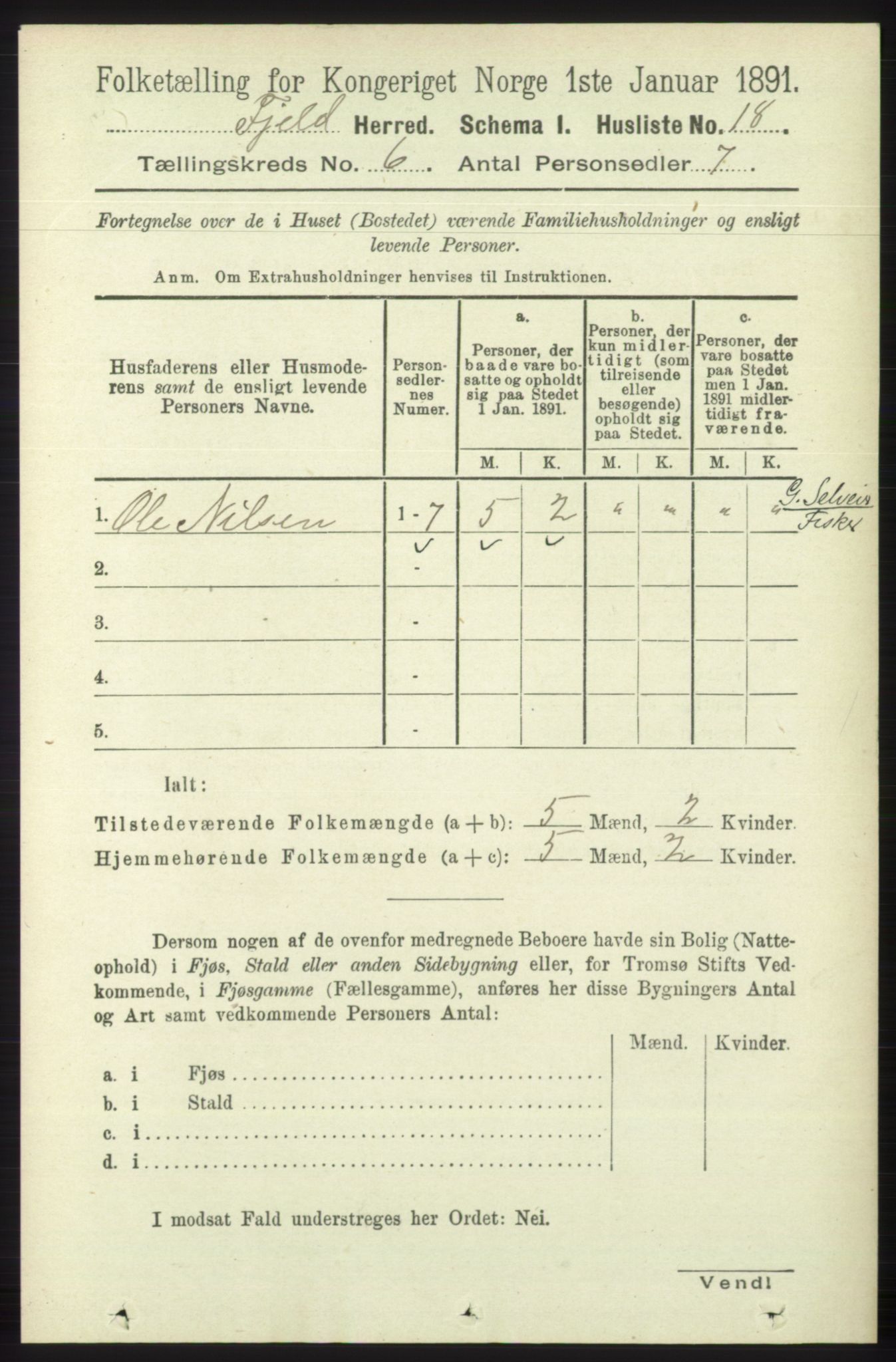 RA, 1891 census for 1246 Fjell, 1891, p. 2958