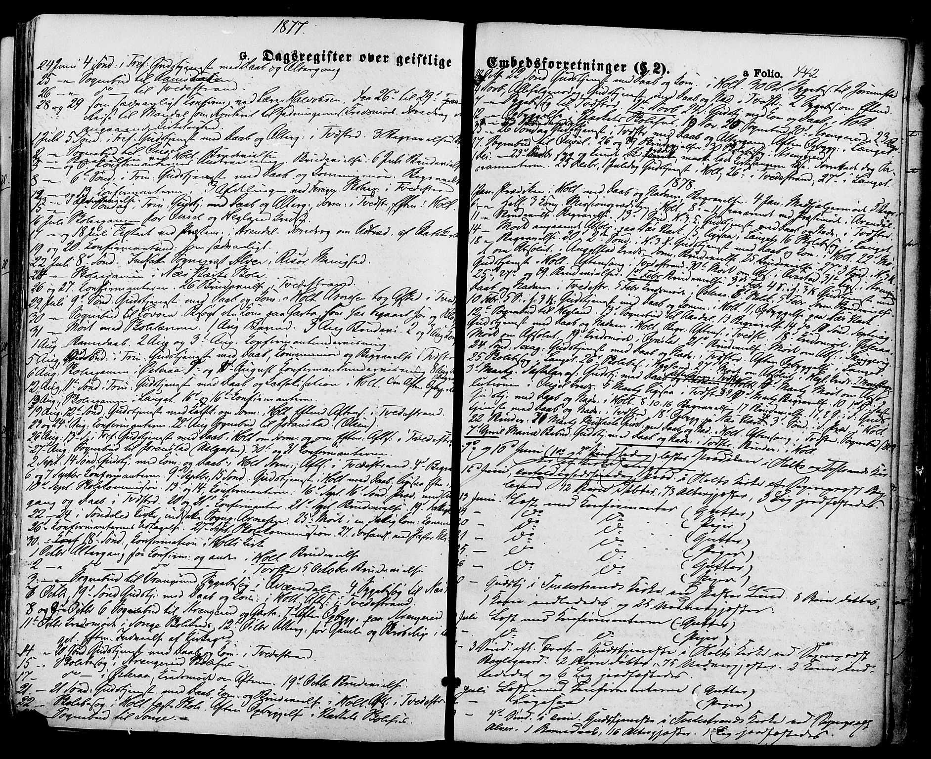 Holt sokneprestkontor, SAK/1111-0021/F/Fa/L0010: Parish register (official) no. A 10, 1872-1885, p. 442