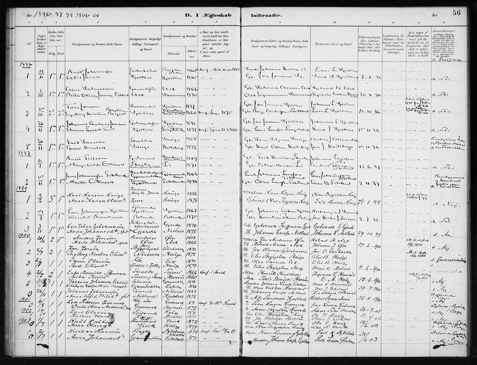 Kvinnherad sokneprestembete, AV/SAB-A-76401/H/Haa: Parish register (official) no. C 1, 1885-1912, p. 56