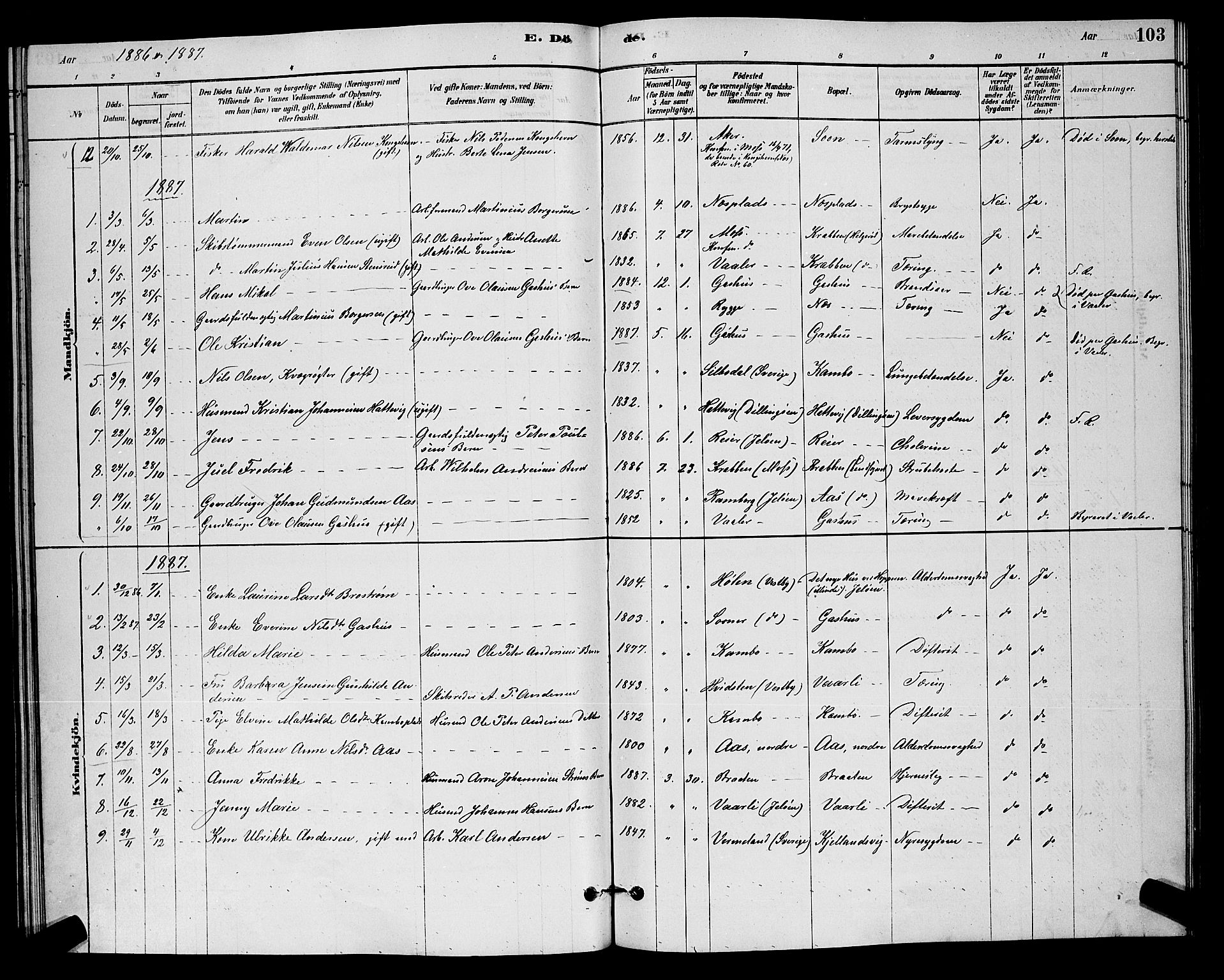 Moss prestekontor Kirkebøker, AV/SAO-A-2003/G/Gb/L0001: Parish register (copy) no. II 1, 1878-1900, p. 103