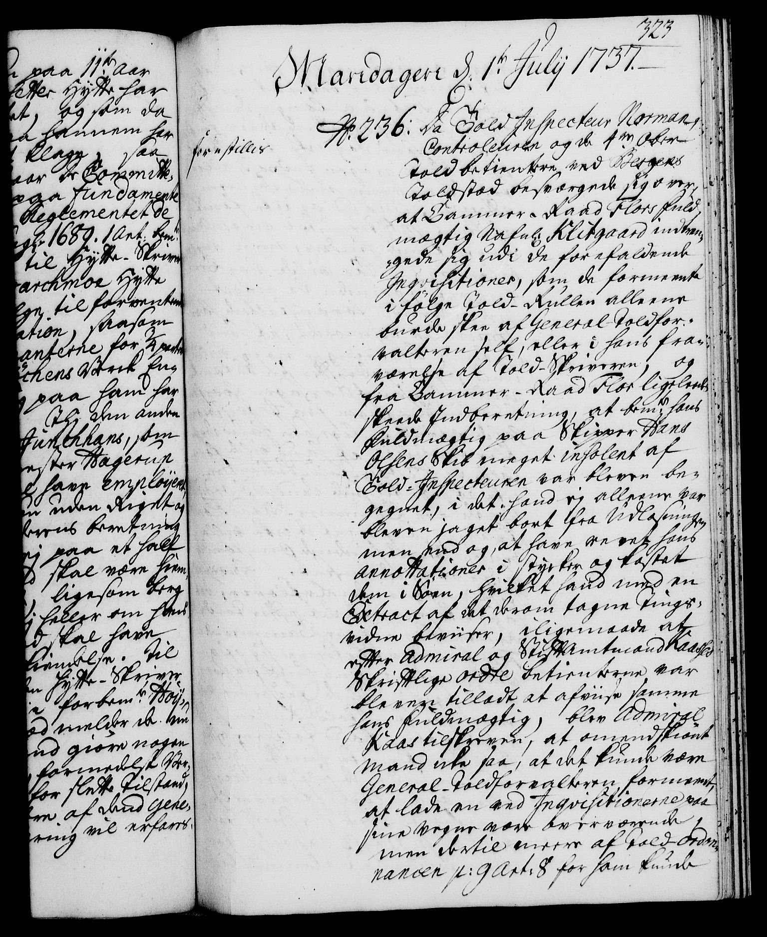 Rentekammeret, Kammerkanselliet, RA/EA-3111/G/Gh/Gha/L0019: Norsk ekstraktmemorialprotokoll (merket RK 53.64), 1736-1737, p. 323