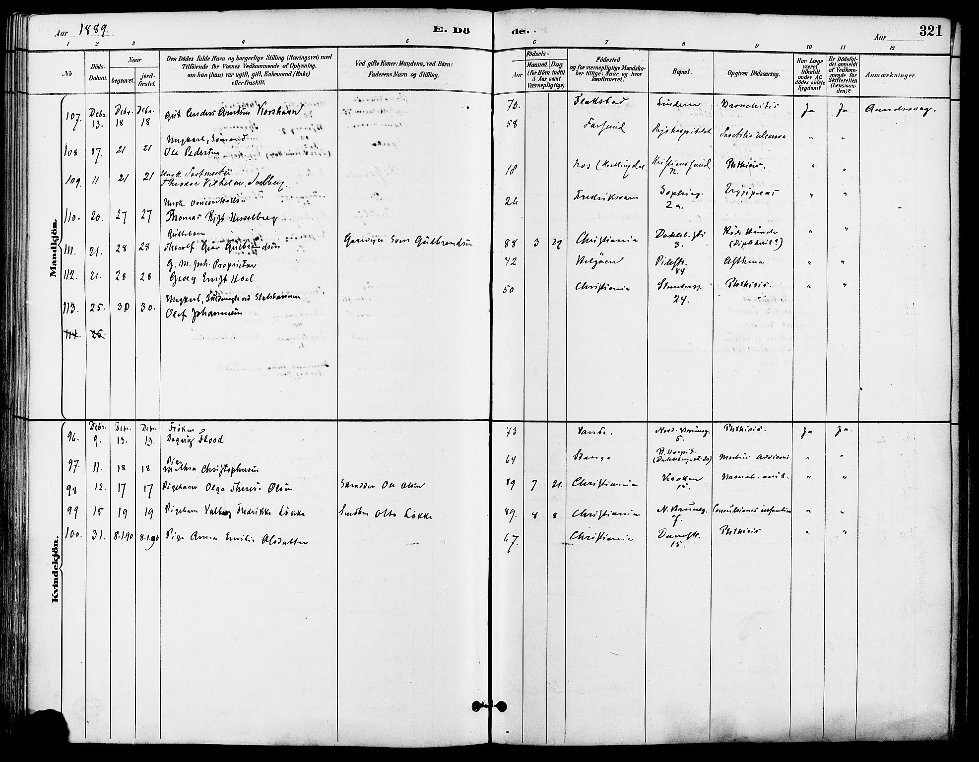 Gamle Aker prestekontor Kirkebøker, AV/SAO-A-10617a/F/L0008: Parish register (official) no. 8, 1887-1896, p. 321