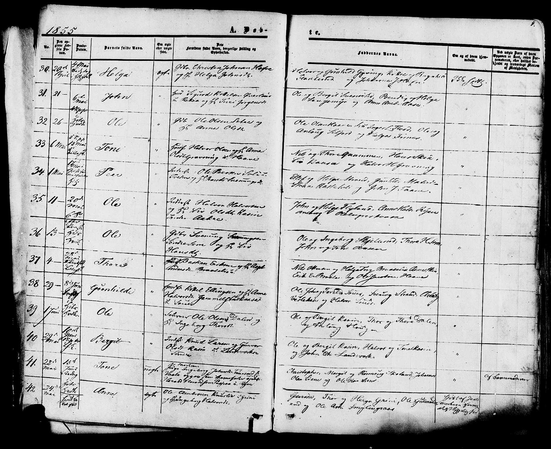 Heddal kirkebøker, AV/SAKO-A-268/F/Fa/L0007: Parish register (official) no. I 7, 1855-1877, p. 4