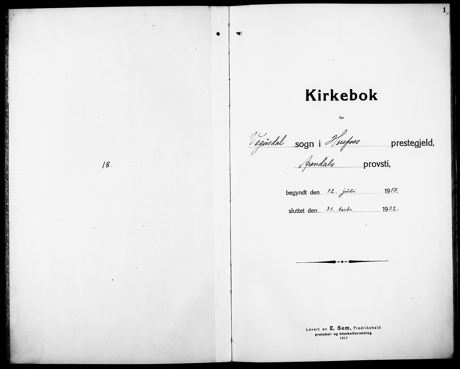 Herefoss sokneprestkontor, AV/SAK-1111-0019/F/Fb/Fbb/L0004: Parish register (copy) no. B 4, 1917-1933