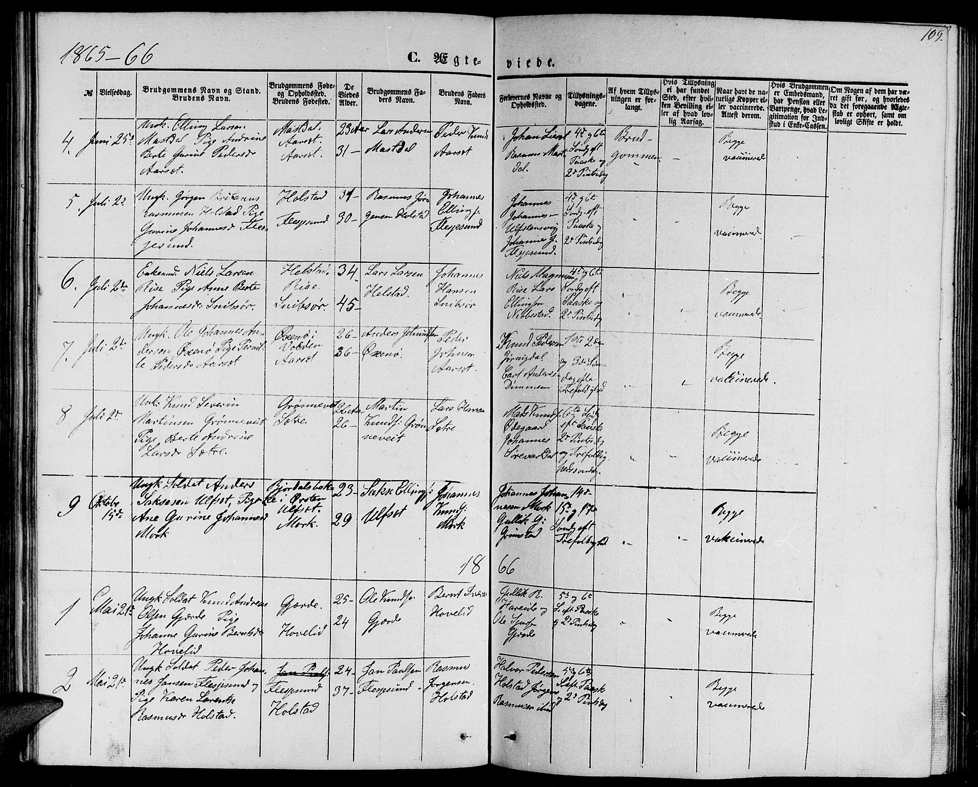 Ministerialprotokoller, klokkerbøker og fødselsregistre - Møre og Romsdal, SAT/A-1454/510/L0124: Parish register (copy) no. 510C01, 1854-1877, p. 109