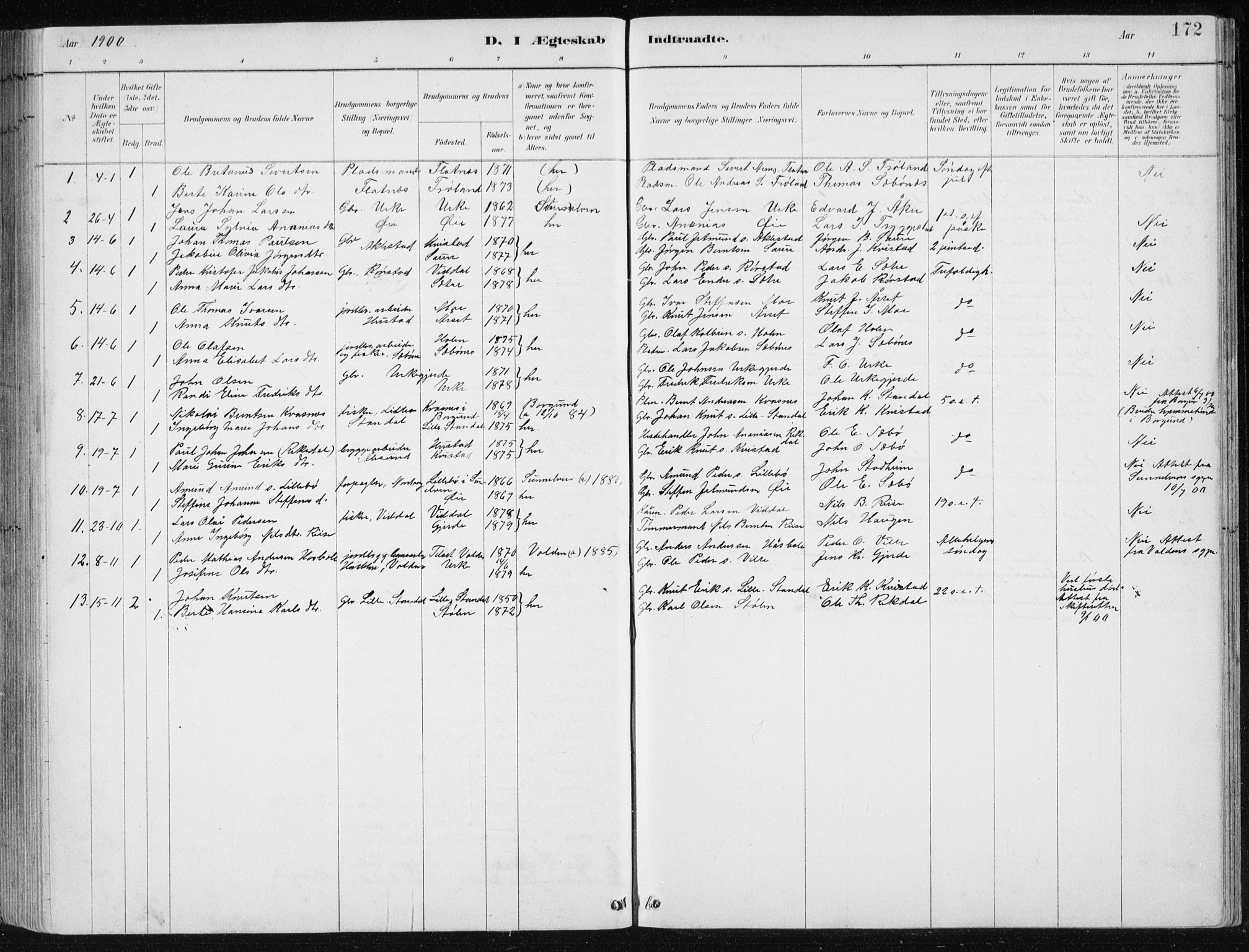 Ministerialprotokoller, klokkerbøker og fødselsregistre - Møre og Romsdal, AV/SAT-A-1454/515/L0215: Parish register (copy) no. 515C02, 1884-1906, p. 172