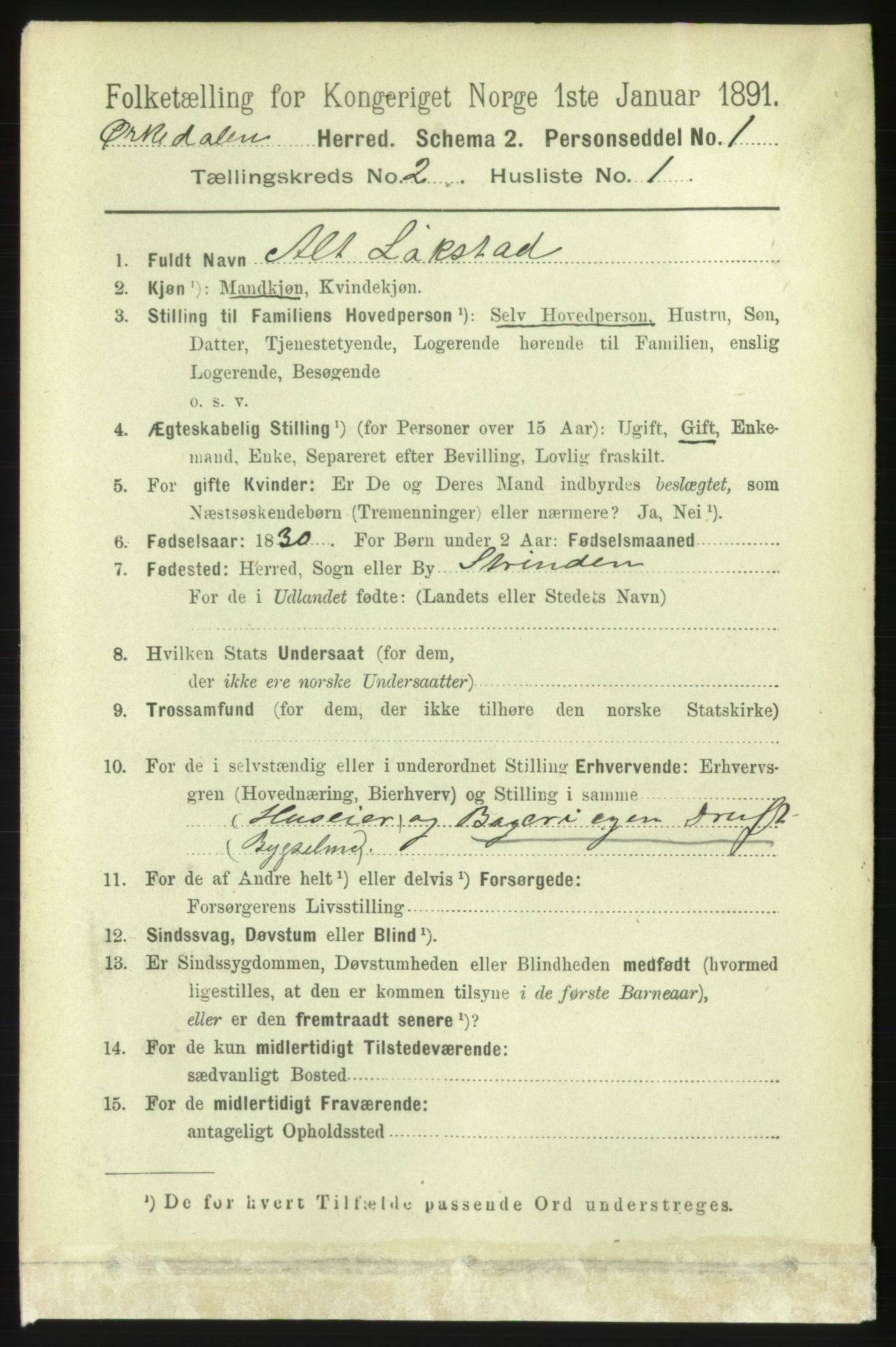 RA, 1891 census for 1638 Orkdal, 1891, p. 954