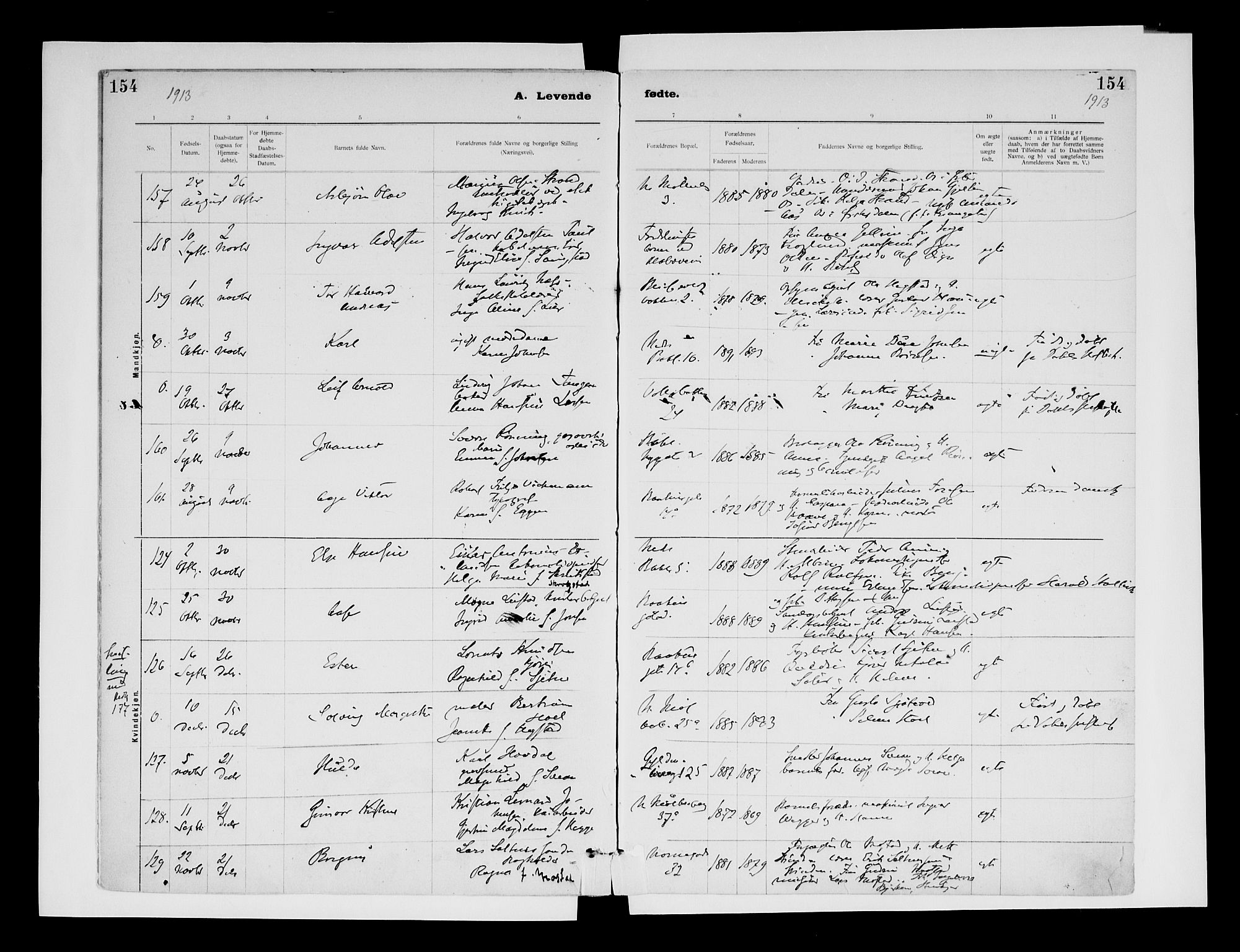 Ministerialprotokoller, klokkerbøker og fødselsregistre - Sør-Trøndelag, AV/SAT-A-1456/604/L0203: Parish register (official) no. 604A23, 1908-1916, p. 154