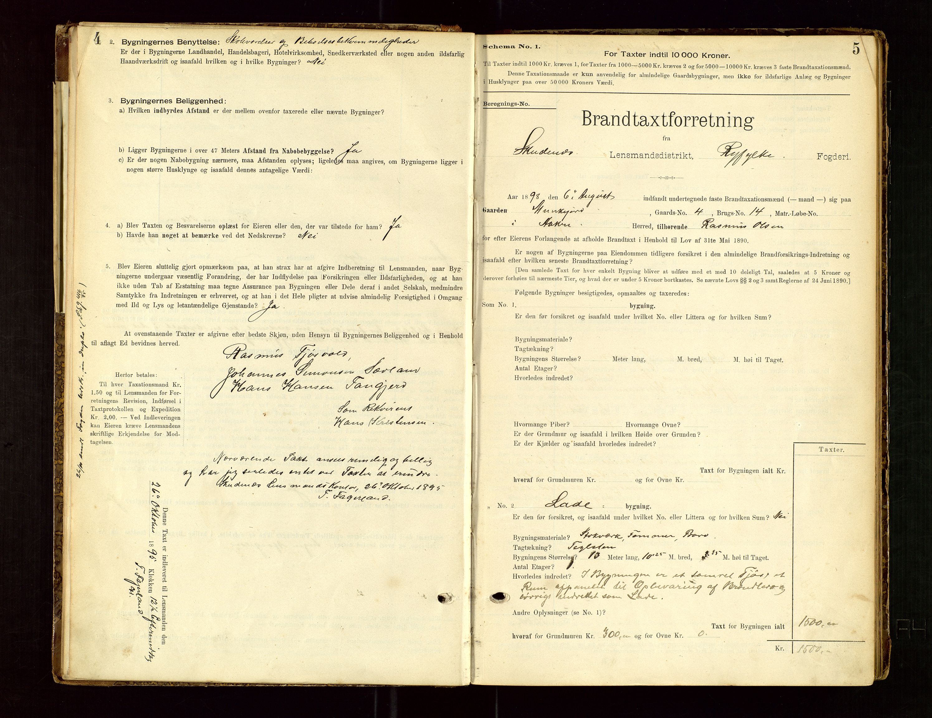 Skudenes lensmannskontor, SAST/A-100444/Gob/L0001: "Brandtaxationsprotokoll", 1895-1924, p. 4-5