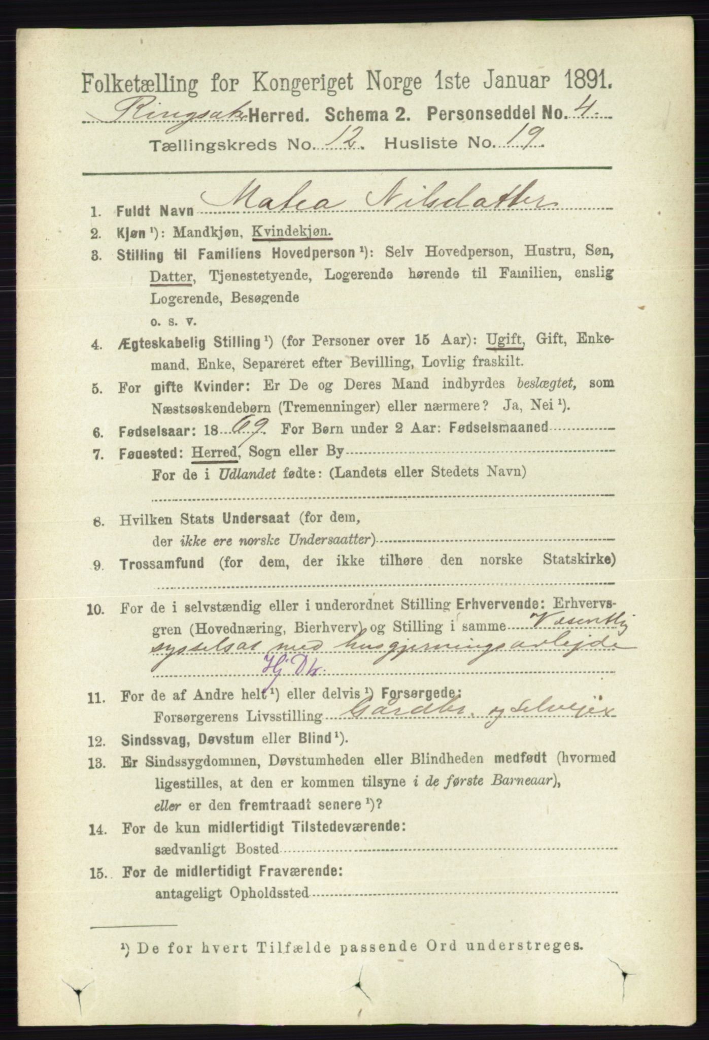 RA, 1891 census for 0412 Ringsaker, 1891, p. 6851