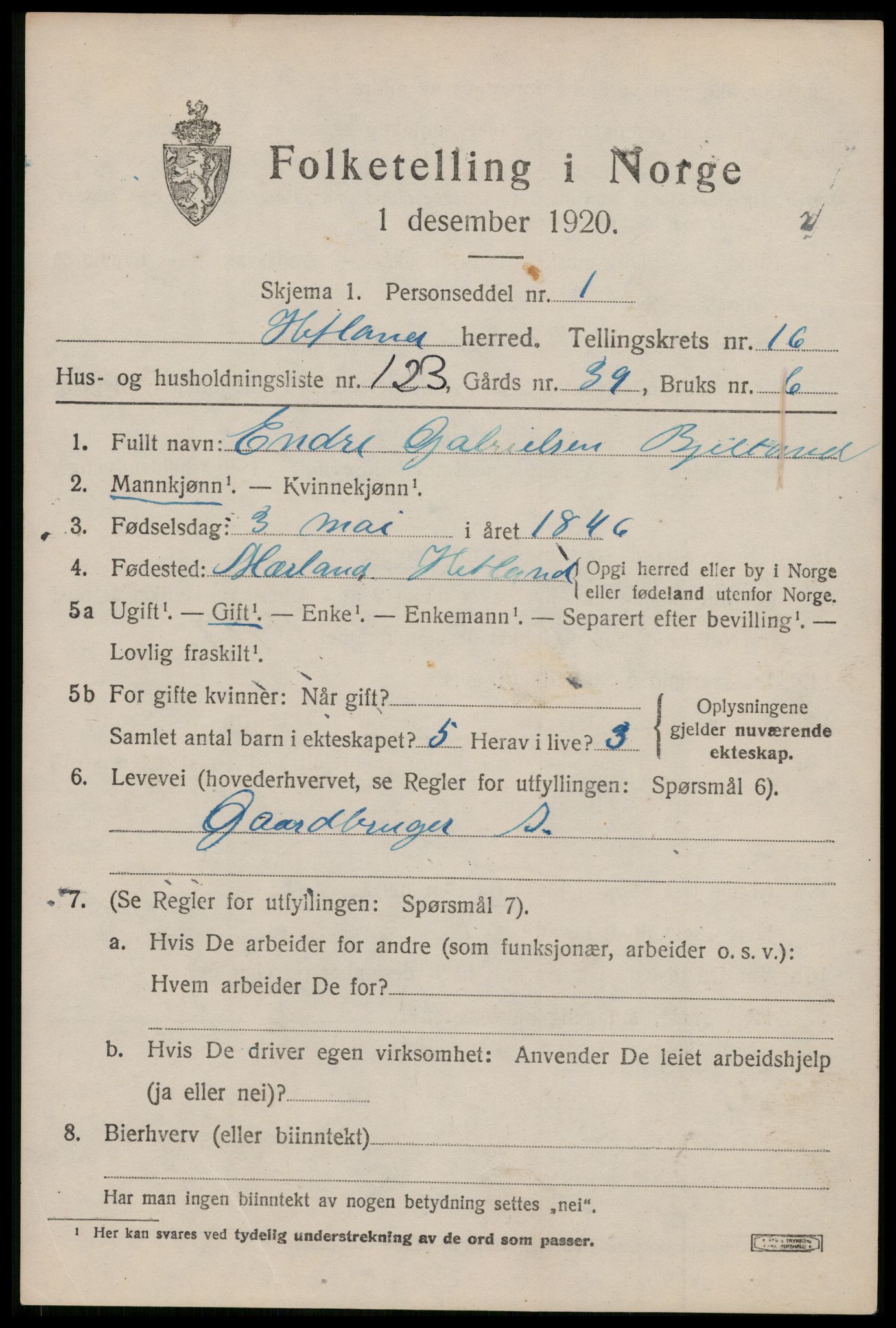 SAST, 1920 census for Hetland, 1920, p. 24509