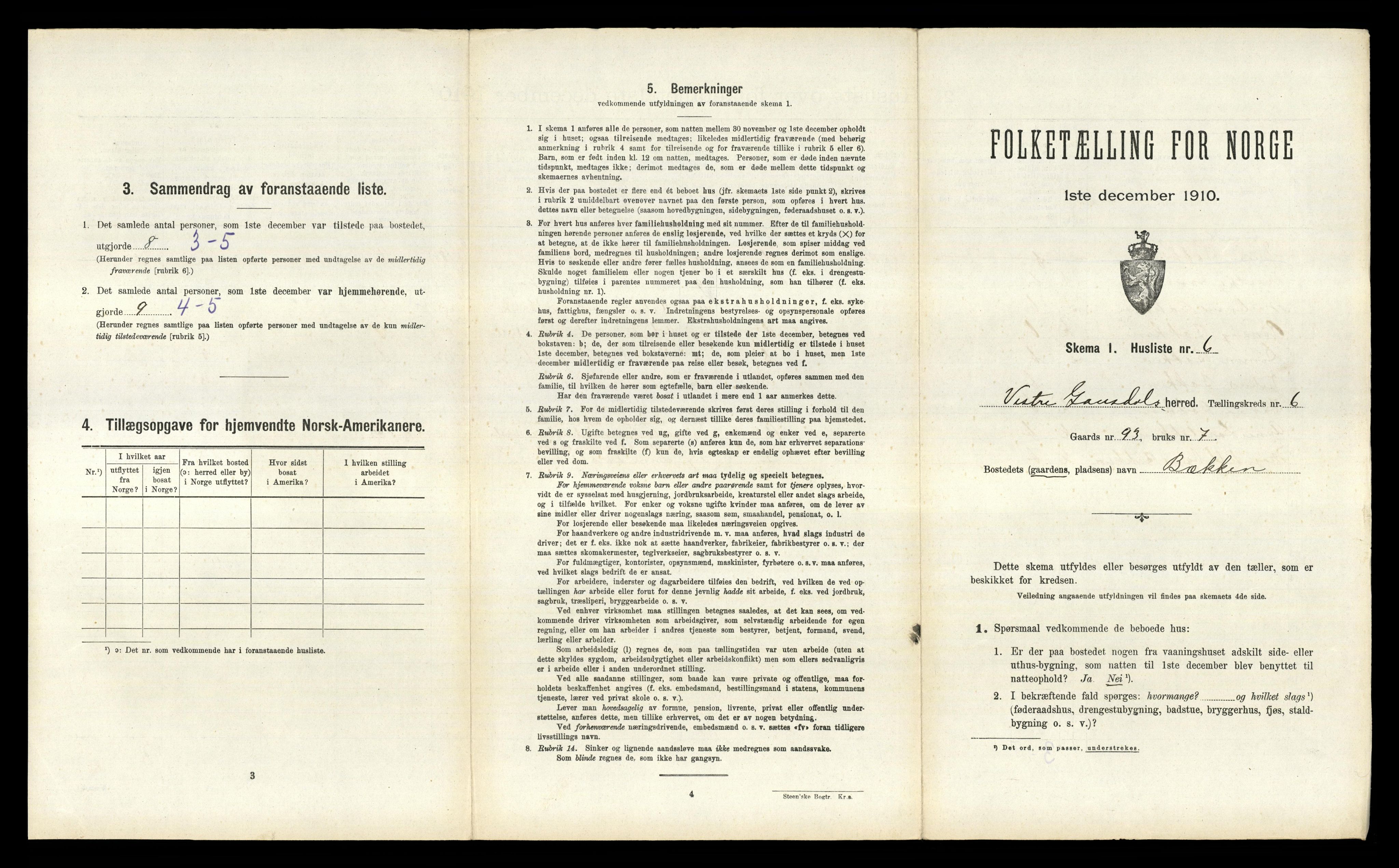 RA, 1910 census for Vestre Gausdal, 1910, p. 761