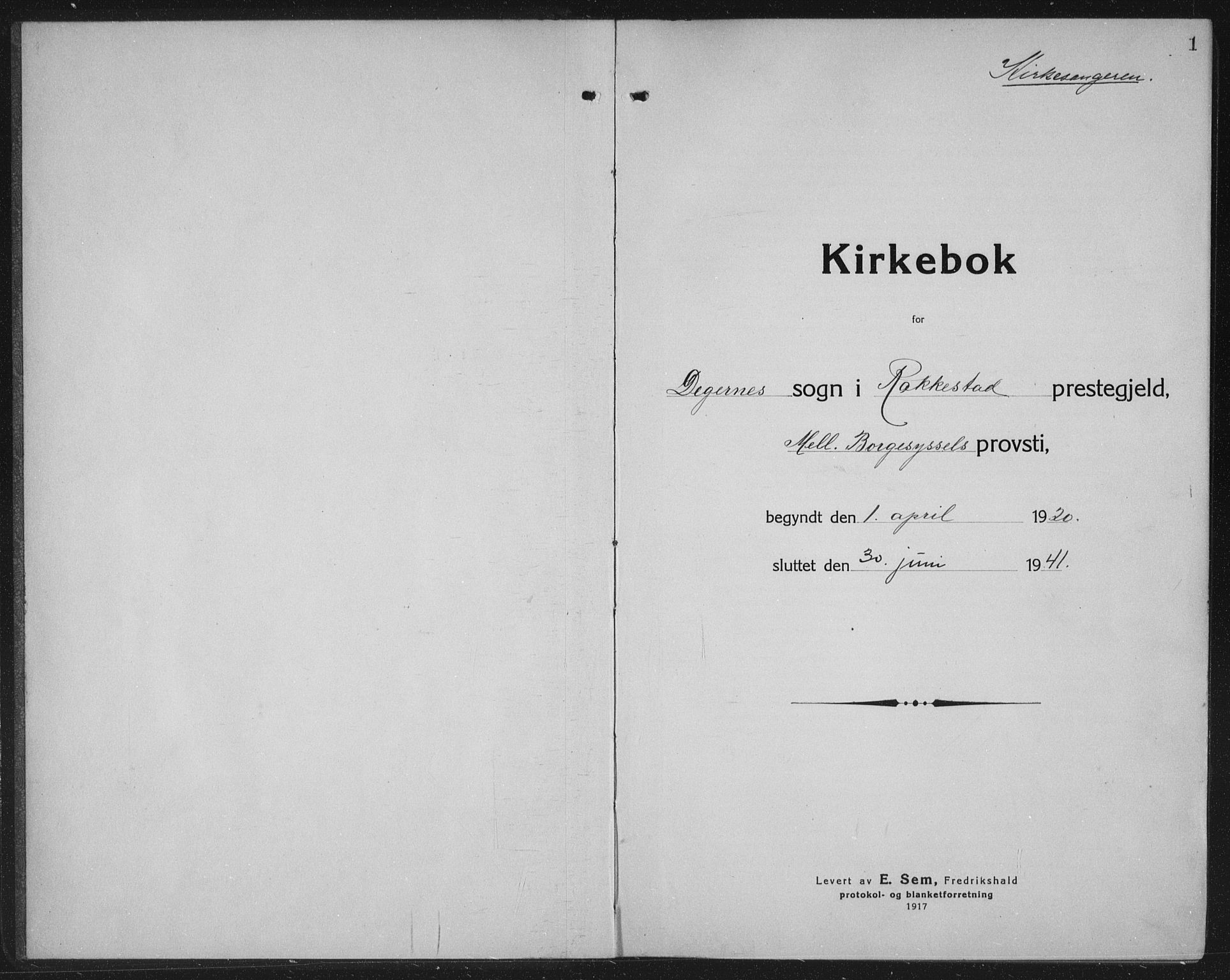 Rakkestad prestekontor Kirkebøker, AV/SAO-A-2008/G/Gb/L0003: Parish register (copy) no. II 3, 1920-1941, p. 1