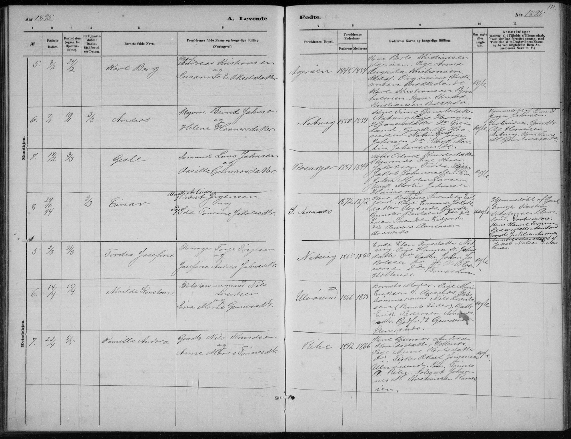Høvåg sokneprestkontor, SAK/1111-0025/F/Fb/L0004: Parish register (copy) no. B 4, 1883-1898, p. 111