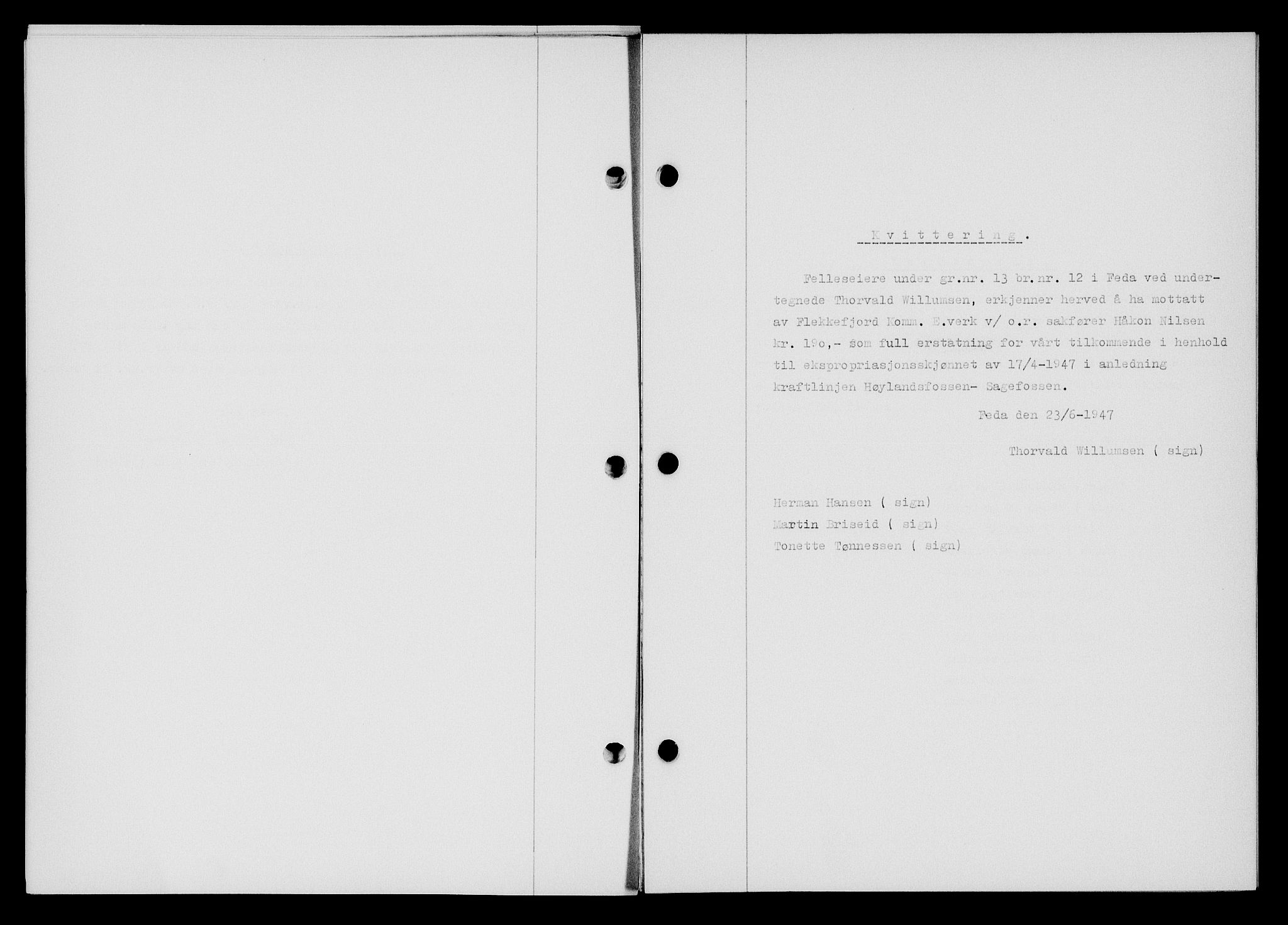 Flekkefjord sorenskriveri, SAK/1221-0001/G/Gb/Gba/L0062: Mortgage book no. A-10, 1947-1947, Diary no: : 530/1947