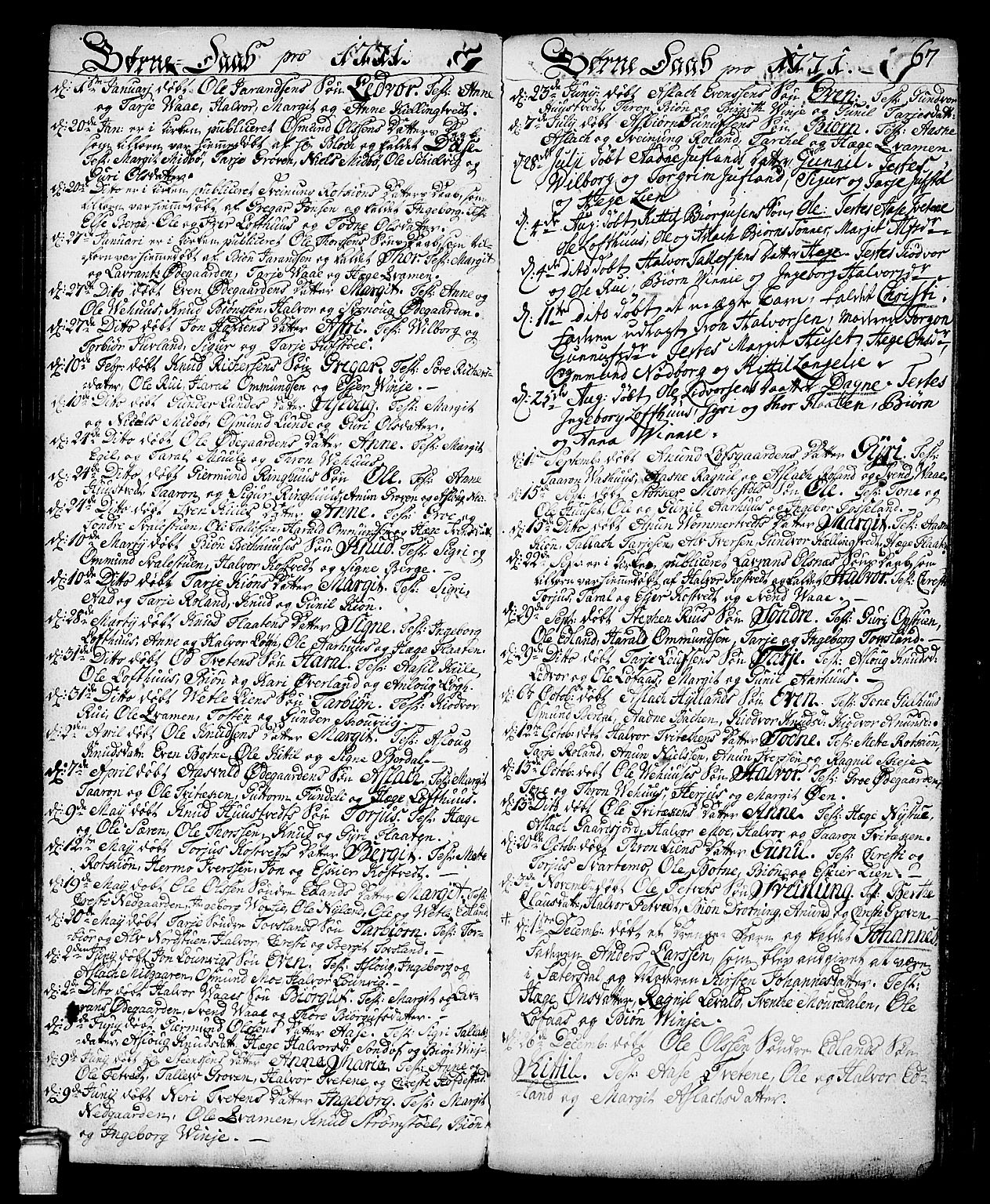 Vinje kirkebøker, SAKO/A-312/F/Fa/L0002: Parish register (official) no. I 2, 1767-1814, p. 67