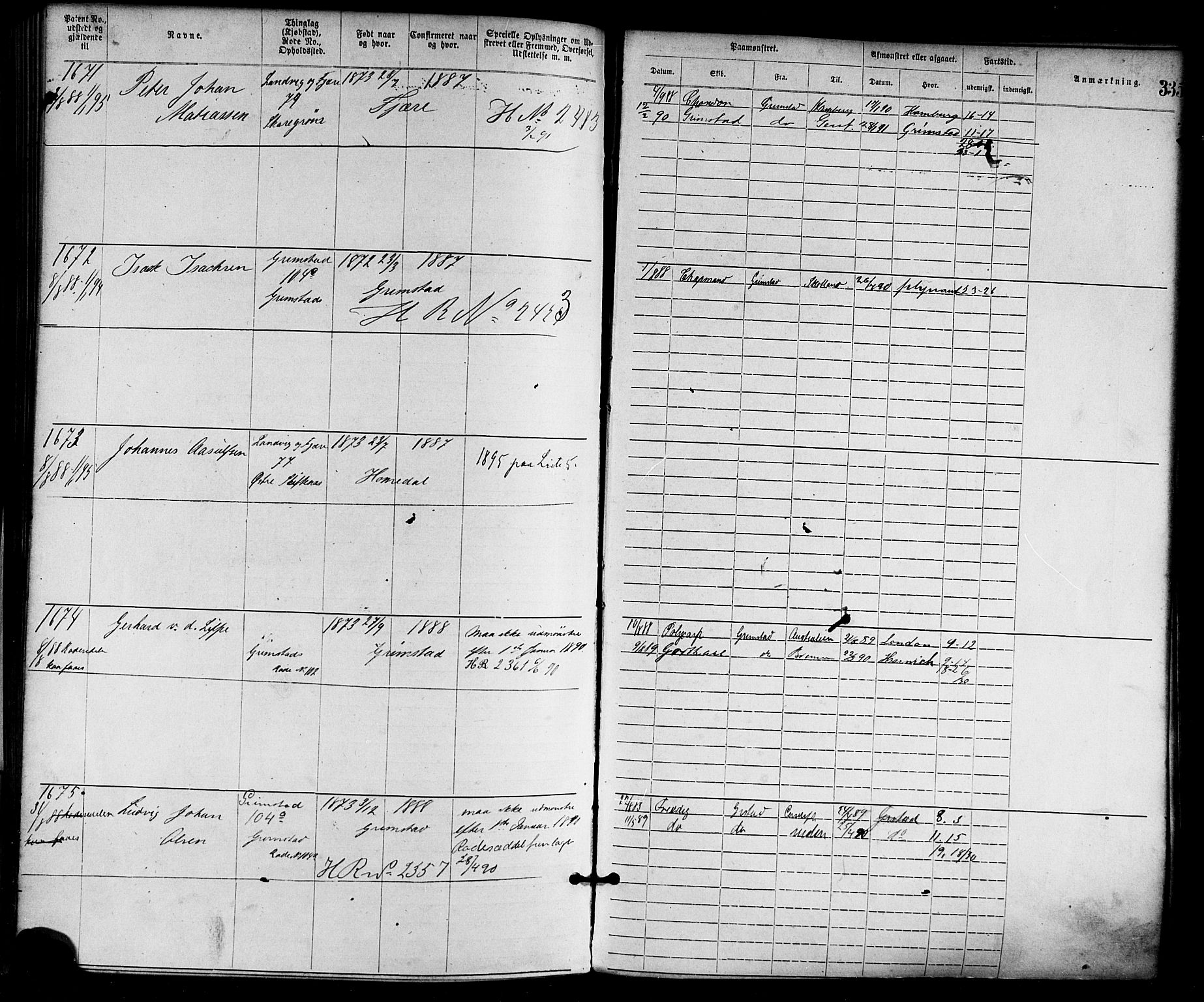 Grimstad mønstringskrets, SAK/2031-0013/F/Fa/L0001: Annotasjonsrulle nr 1-1920 med register, F-1, 1870-1892, p. 368