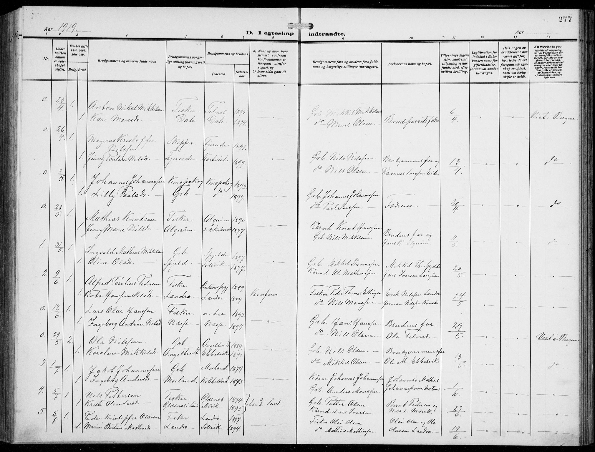 Fjell sokneprestembete, SAB/A-75301/H/Hab: Parish register (copy) no. A  6, 1918-1936, p. 277