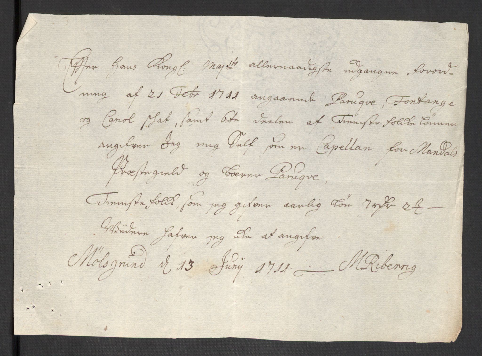 Rentekammeret inntil 1814, Reviderte regnskaper, Fogderegnskap, AV/RA-EA-4092/R43/L2554: Fogderegnskap Lista og Mandal, 1711, p. 484