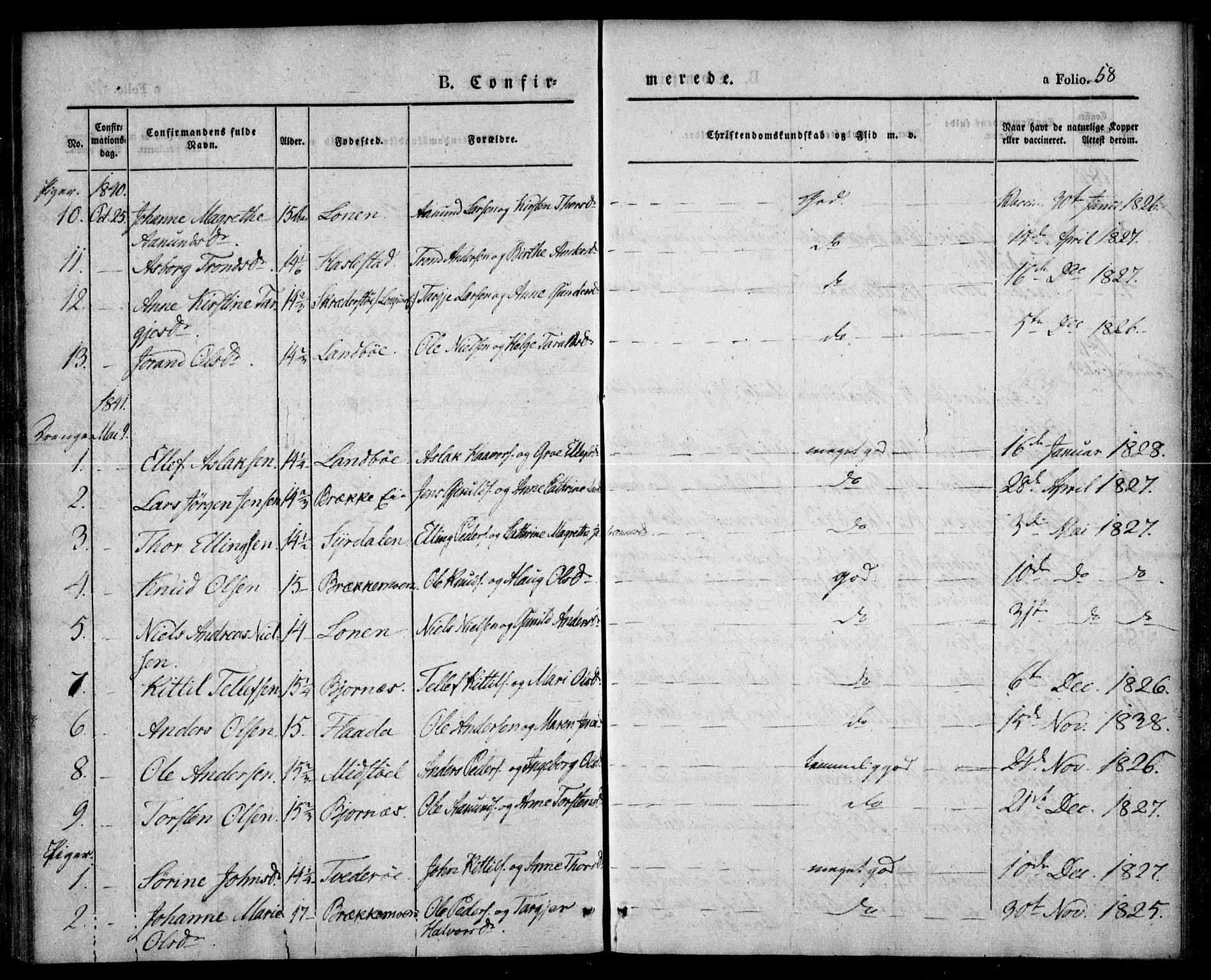 Austre Moland sokneprestkontor, SAK/1111-0001/F/Fa/Faa/L0006: Parish register (official) no. A 6, 1837-1846, p. 58