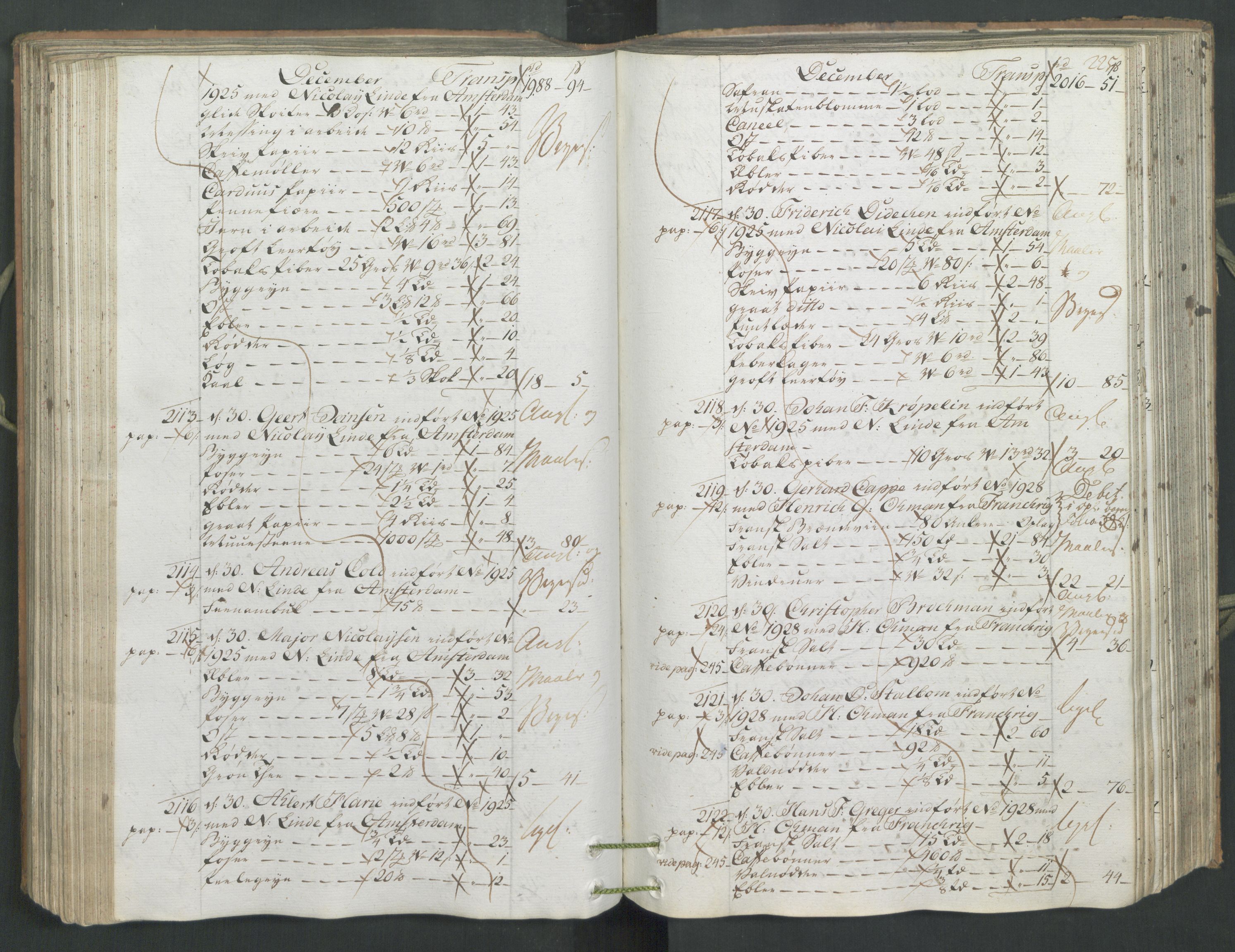 Generaltollkammeret, tollregnskaper, AV/RA-EA-5490/R26/L0222/0001: Tollregnskaper Bergen A / Inngående hovedtollbok, 1786, p. 224b-225a
