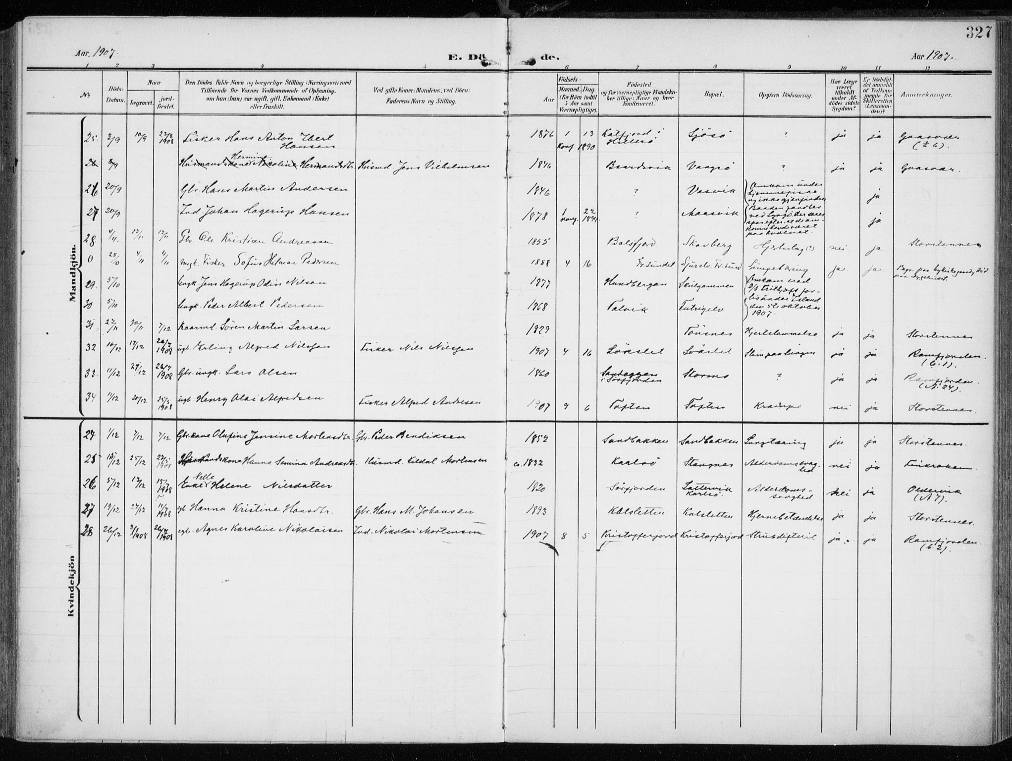 Tromsøysund sokneprestkontor, AV/SATØ-S-1304/G/Ga/L0007kirke: Parish register (official) no. 7, 1907-1914, p. 327