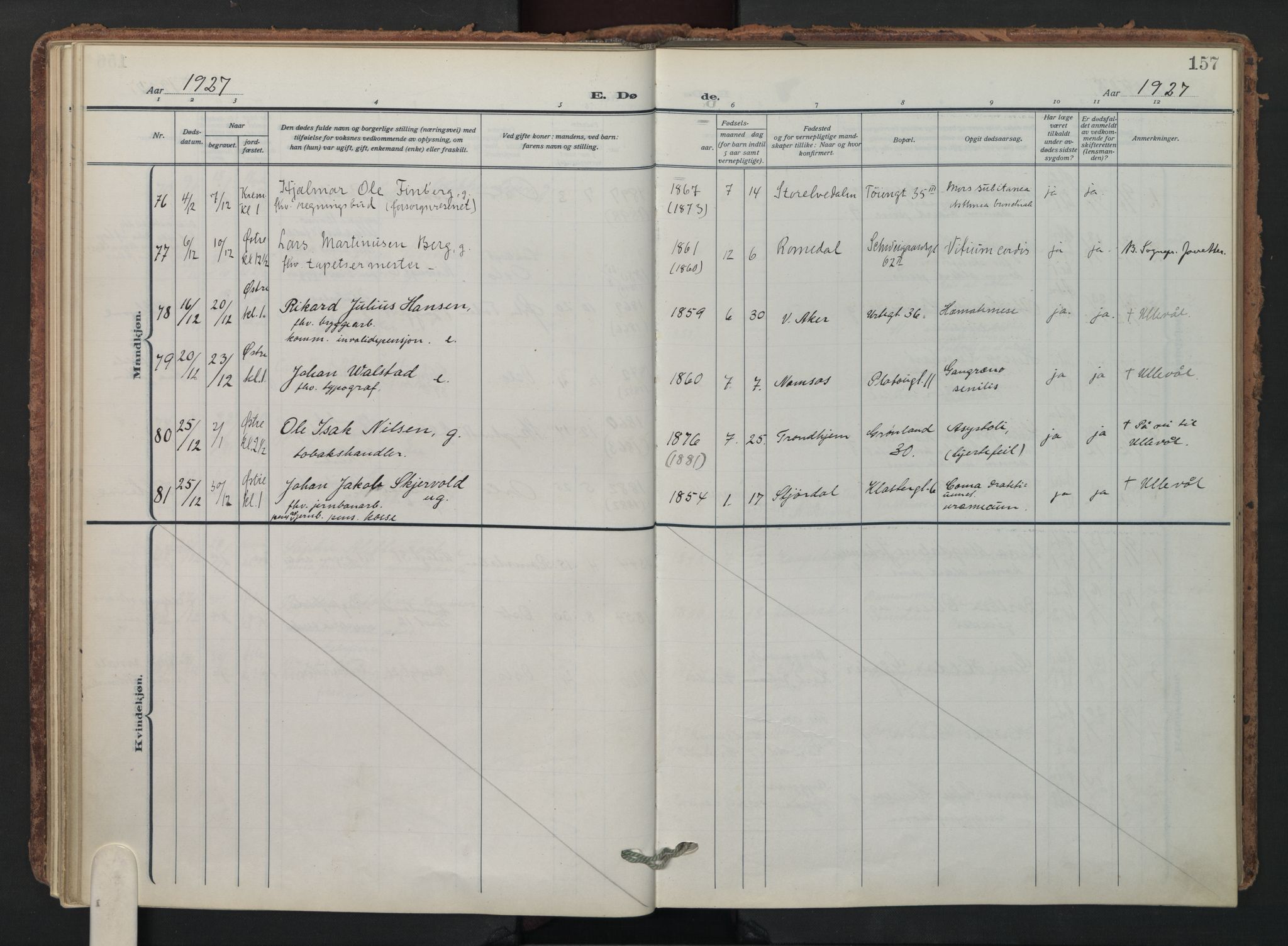 Grønland prestekontor Kirkebøker, AV/SAO-A-10848/F/Fa/L0019: Parish register (official) no. 19, 1918-1938, p. 157