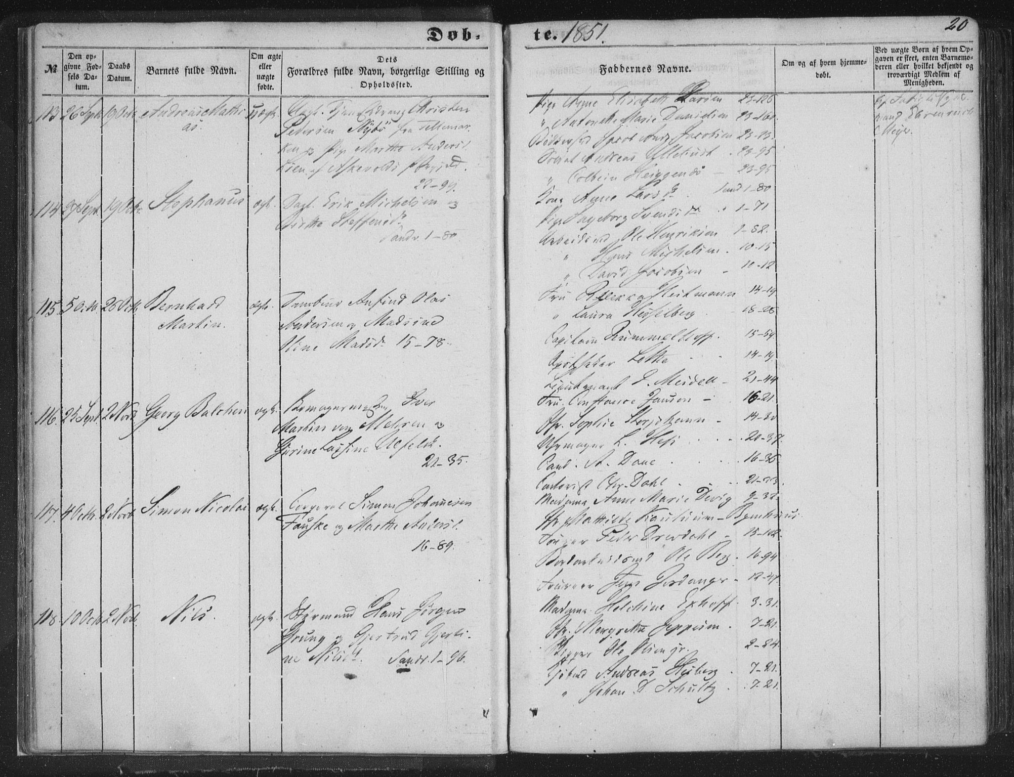 Korskirken sokneprestembete, AV/SAB-A-76101/H/Haa/L0017: Parish register (official) no. B 3, 1851-1857, p. 20