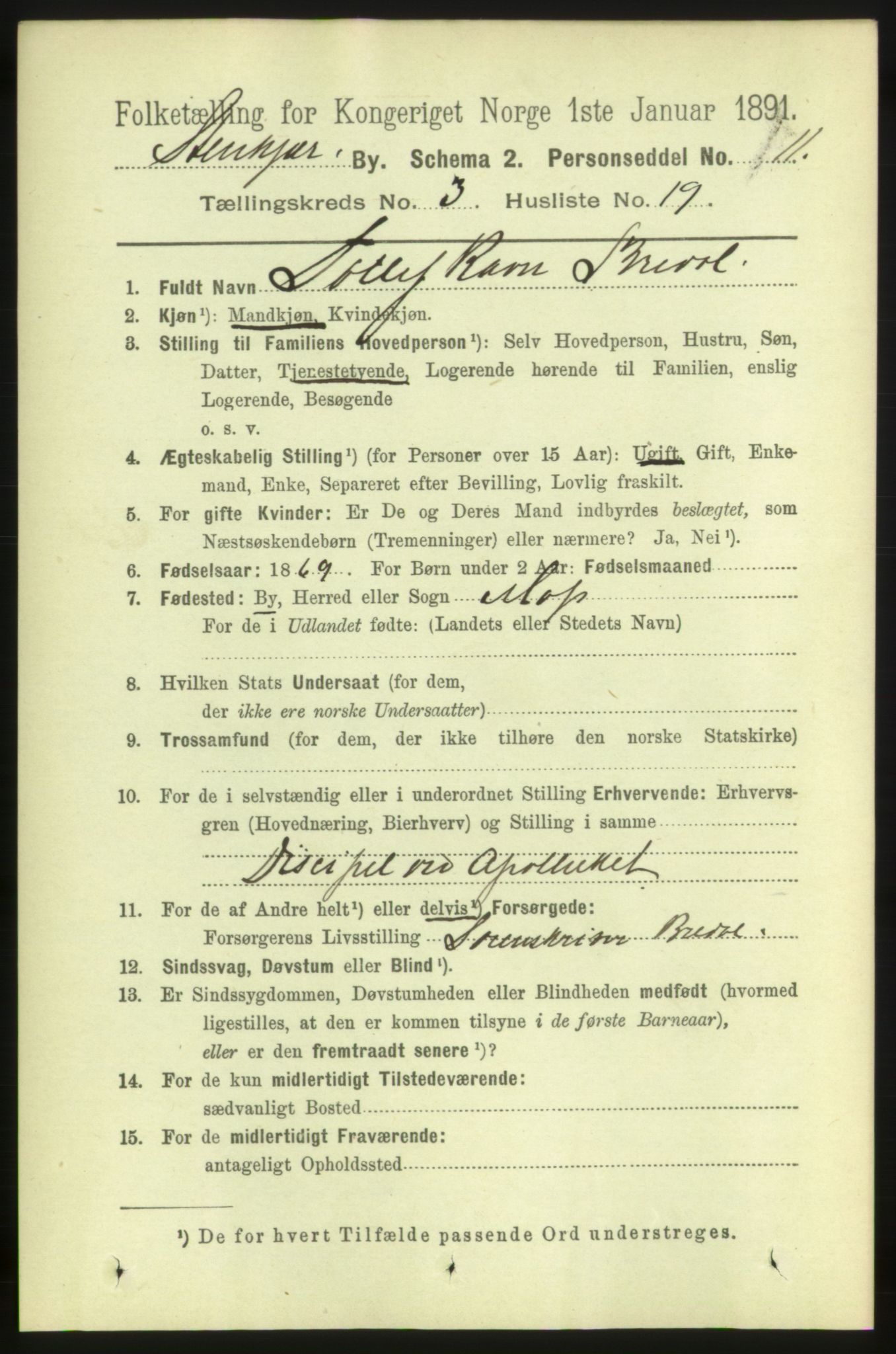 RA, 1891 census for 1702 Steinkjer, 1891, p. 1023