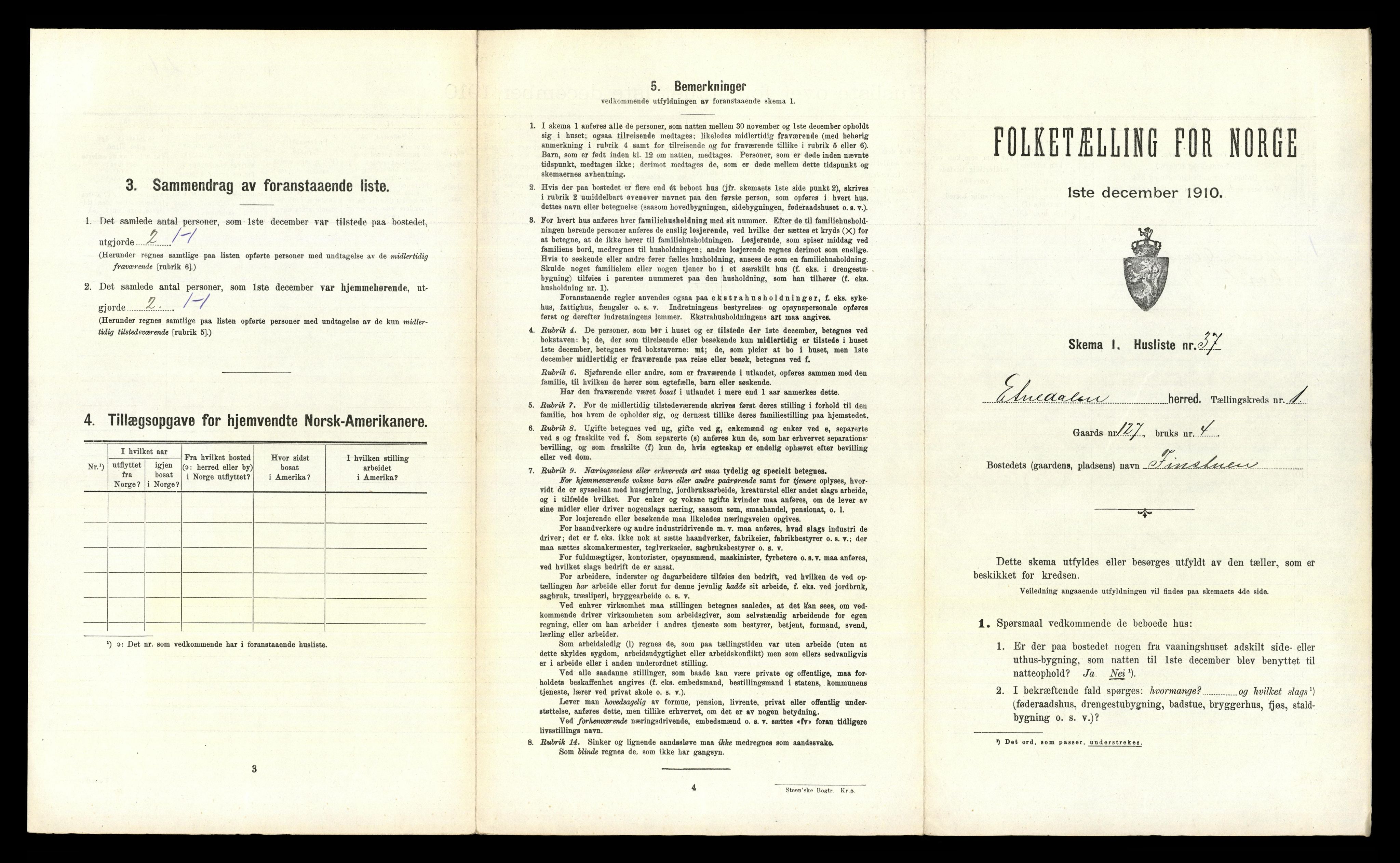 RA, 1910 census for Etnedal, 1910, p. 101